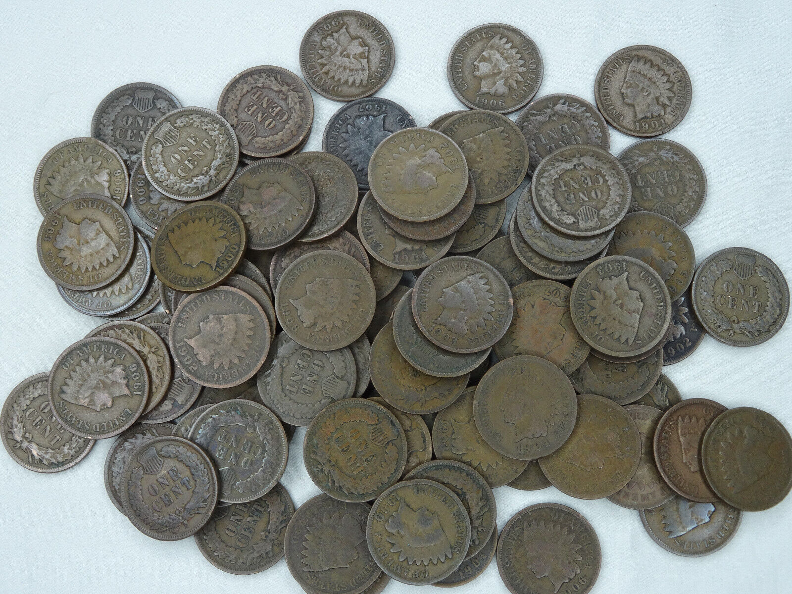 LOT OF (5) Five Indian Head Cent Penny - 1900s Good/VG+ Nice Coins