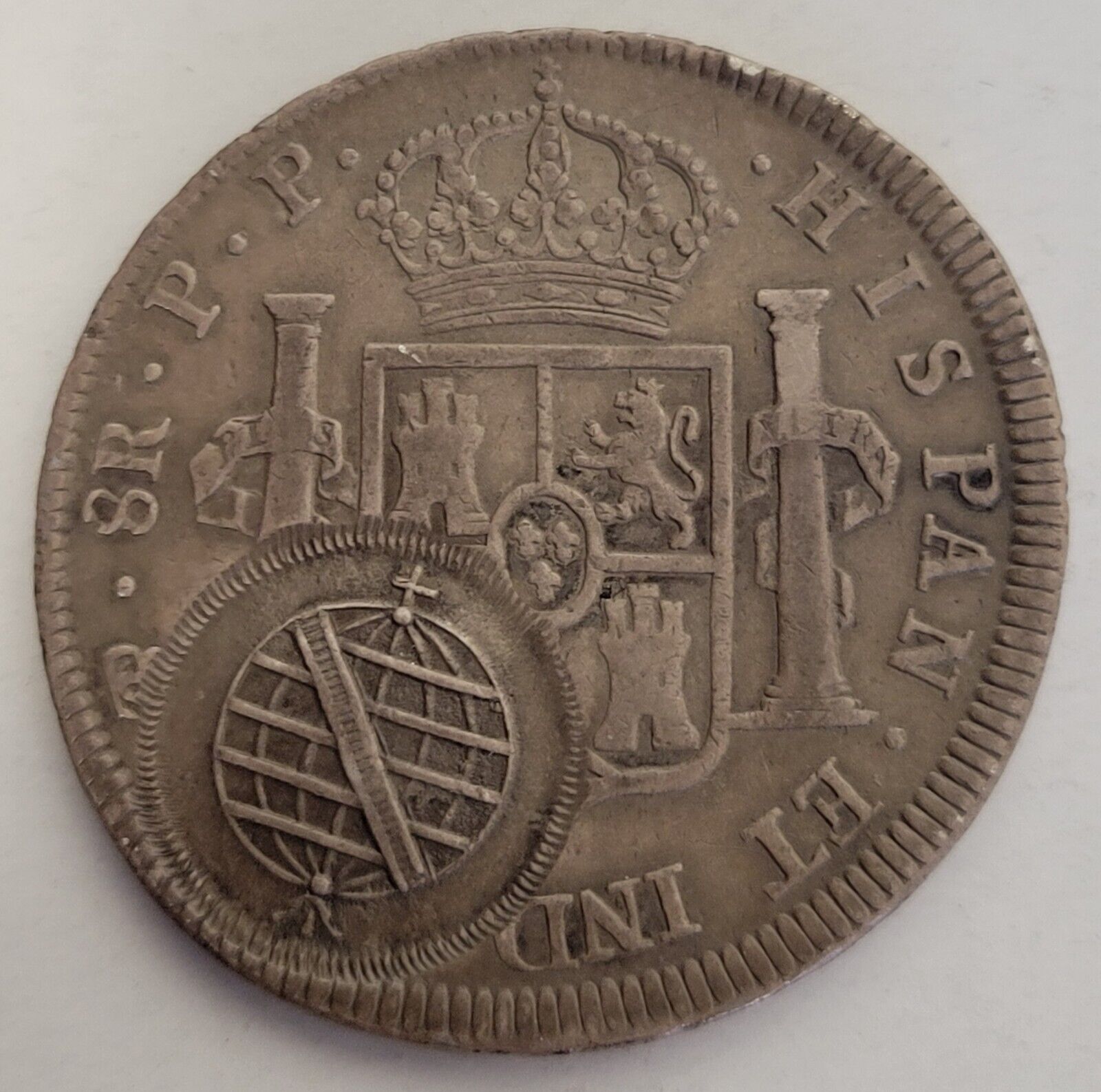 1700's Spanish 8R Counter Stamped 960 Brazil Reis. Silver Coin.
