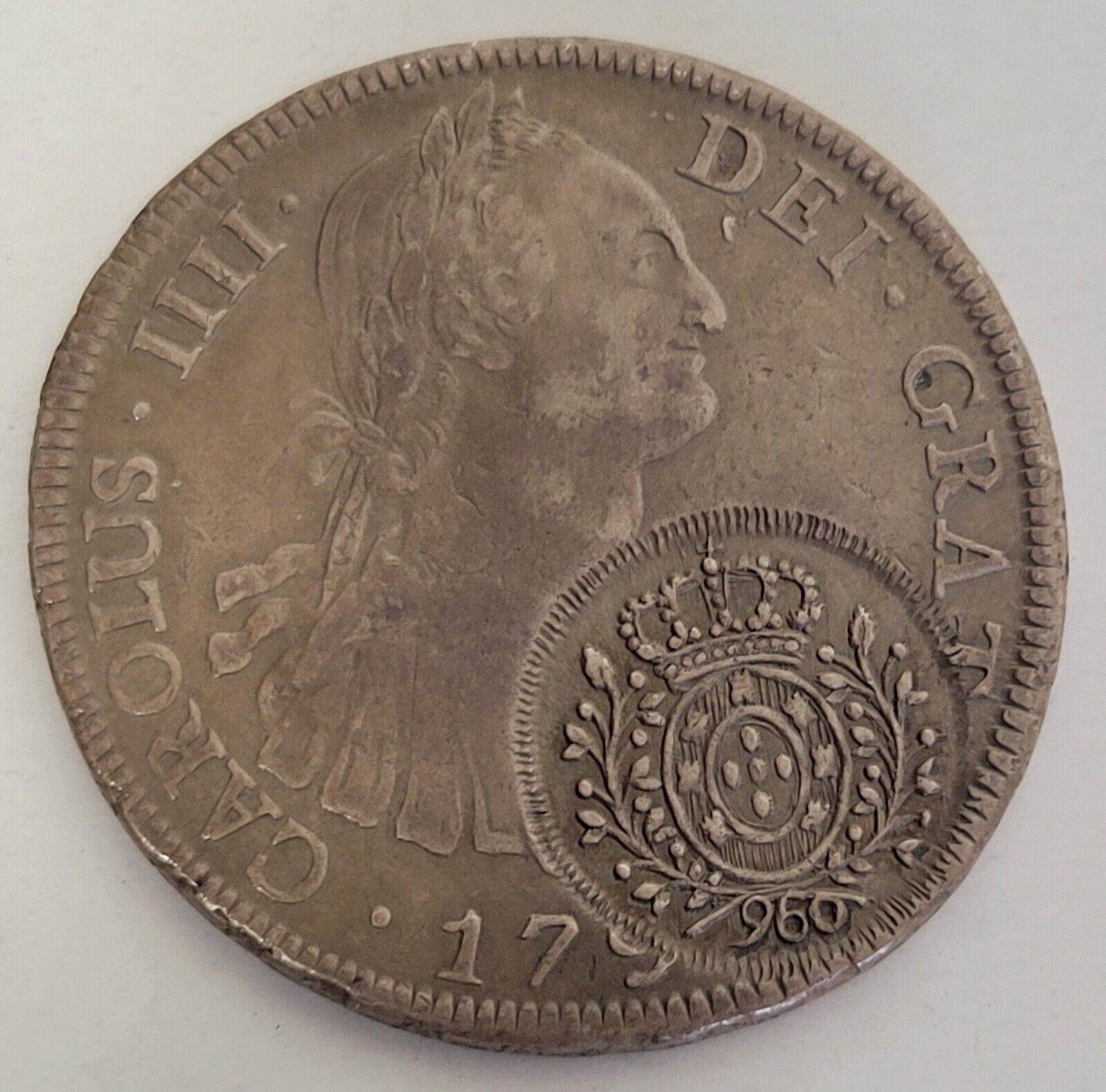 1700's Spanish 8R Counter Stamped 960 Brazil Reis. Silver Coin.