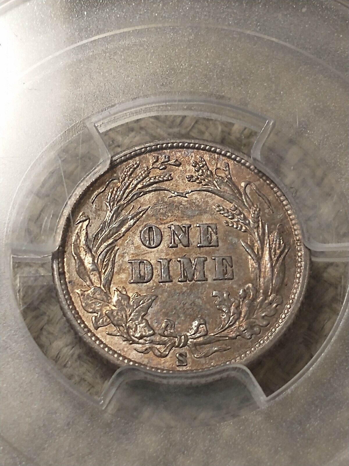 1900-S Silver Barber Dime, PCGS AU58, Light Golden Toning, Strong Strike
