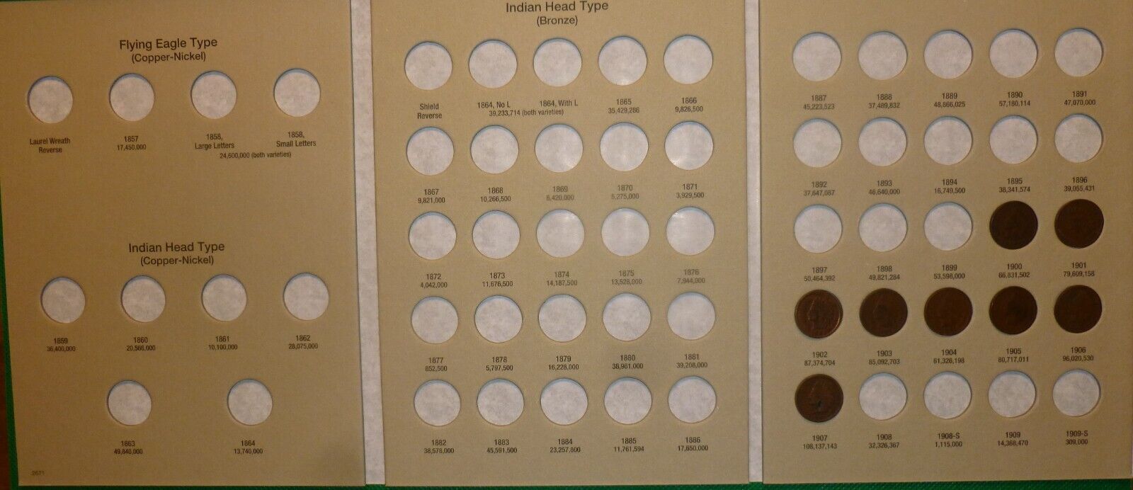 INDIAN HEAD Cent STARTER COLLECTION 1857-1909 8 Coins  New  Folder #A1-8-1900s-H