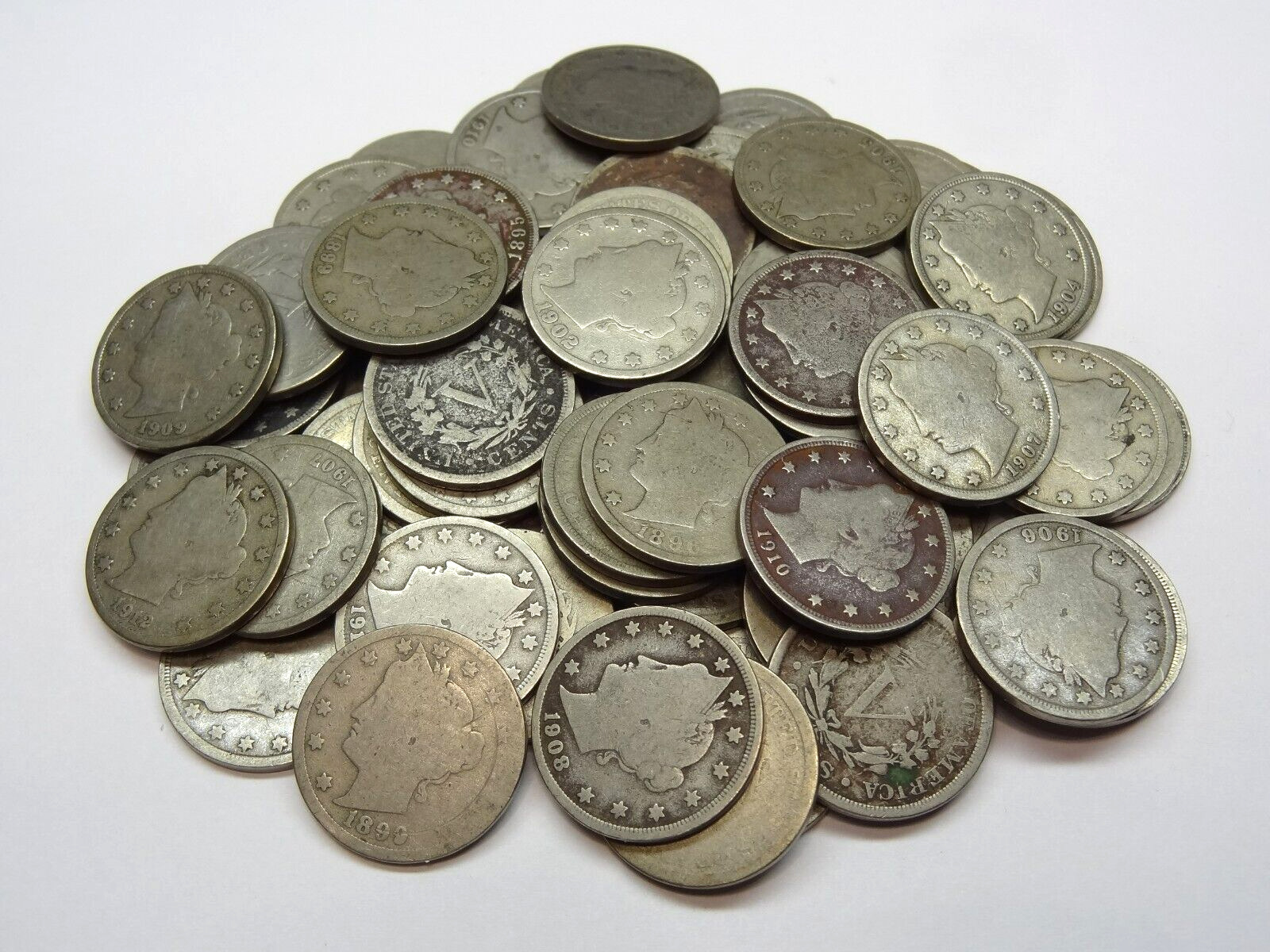 Liberty Nickel Lot of 60 coins - 1800's & 1900's Full Dates - Free Shipping!