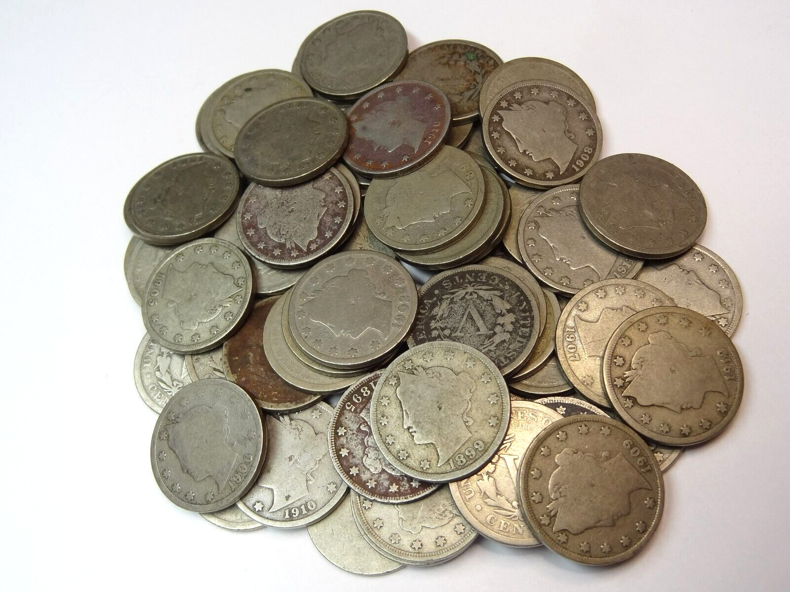 Liberty Nickel Lot of 60 coins - 1800's & 1900's Full Dates - Free Shipping!