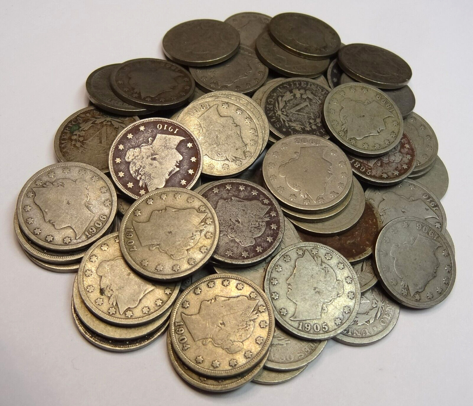 Liberty Nickel Lot of 60 coins - 1800's & 1900's Full Dates - Free Shipping!