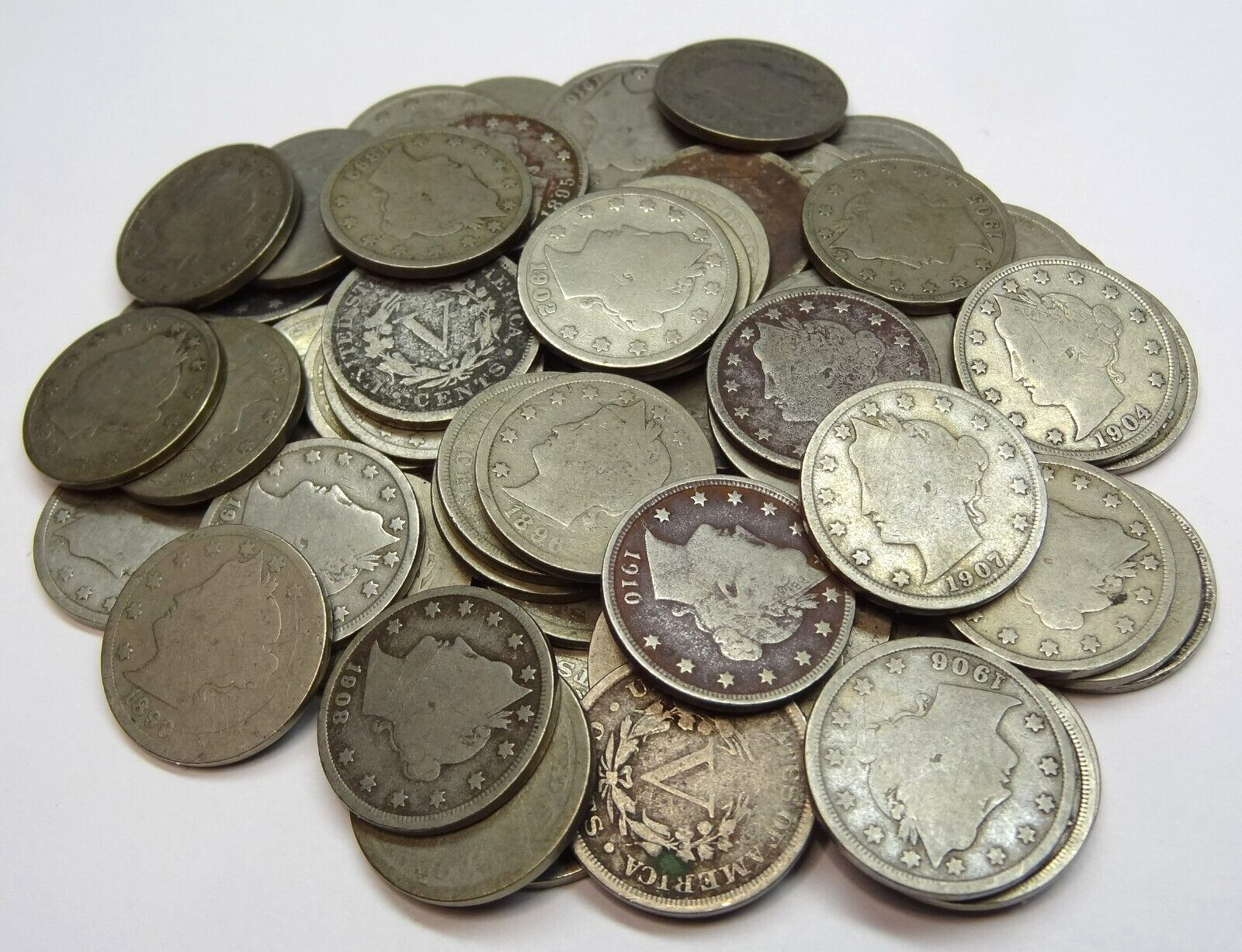 Liberty Nickel Lot of 60 coins - 1800's & 1900's Full Dates - Free Shipping!