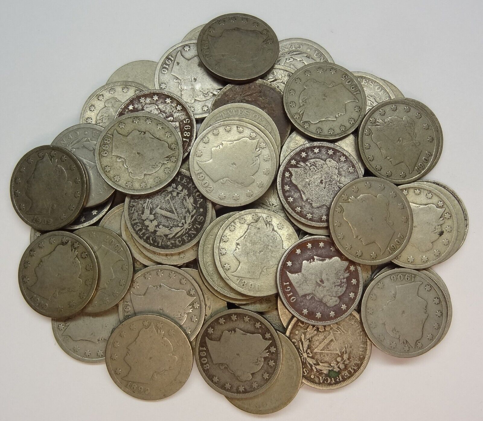 Liberty Nickel Lot of 60 coins - 1800's & 1900's Full Dates - Free Shipping!