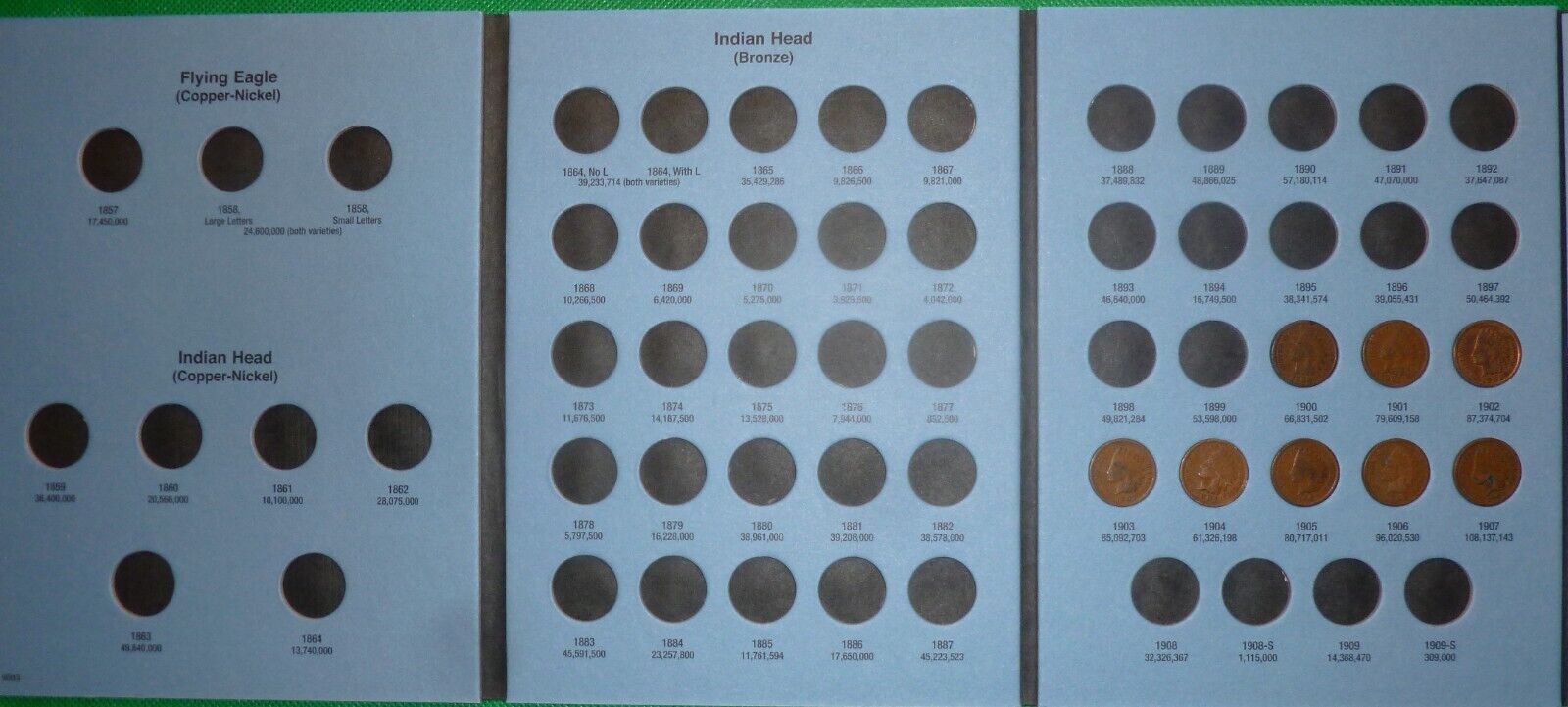 INDIAN HEAD Cent STARTER COLLECTION 1857-1909 8 Coins New Folder #A1-8-1900s-W