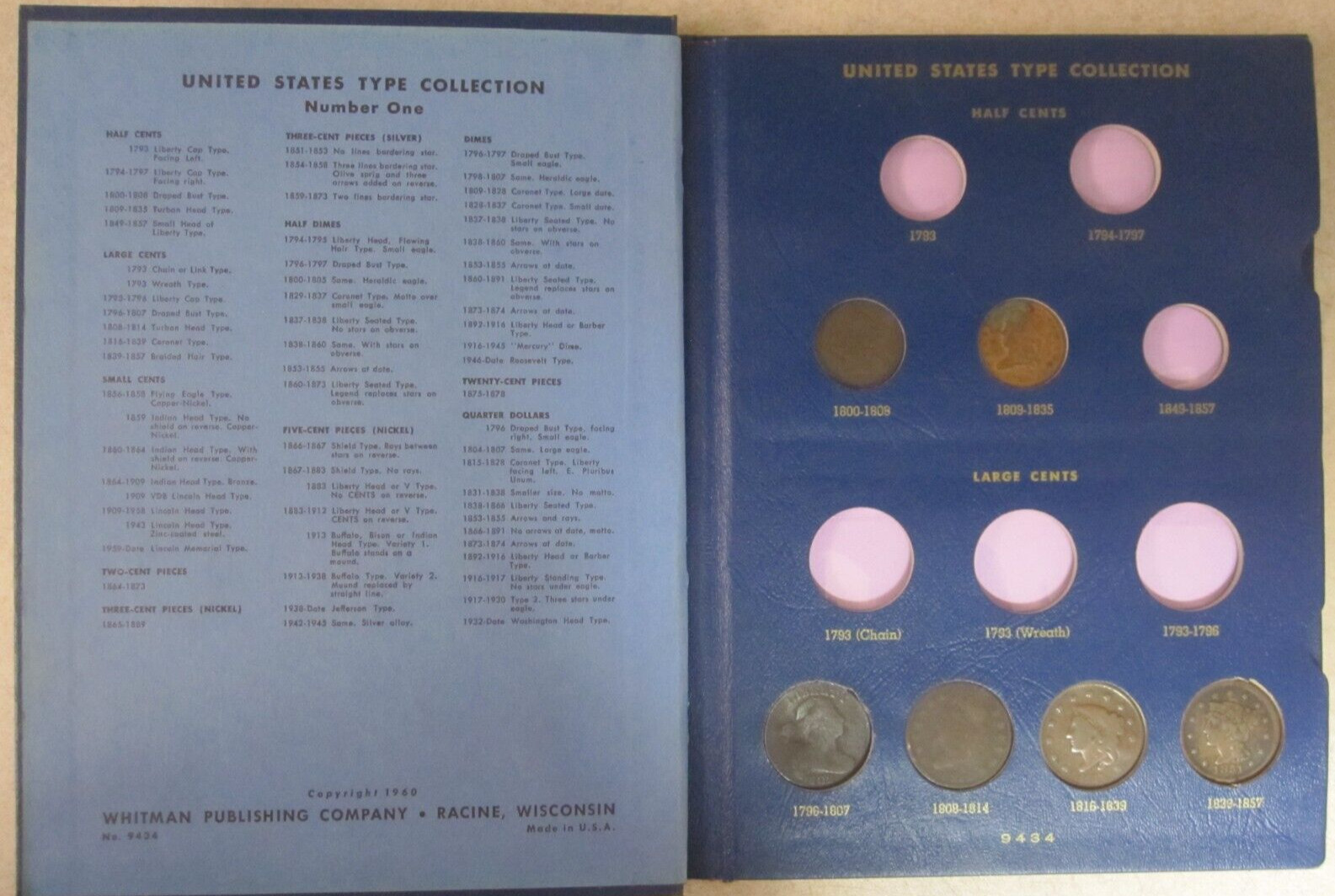 1800's/1900's United States Type Set of Small Coins ~ Vtg. Whitman Album