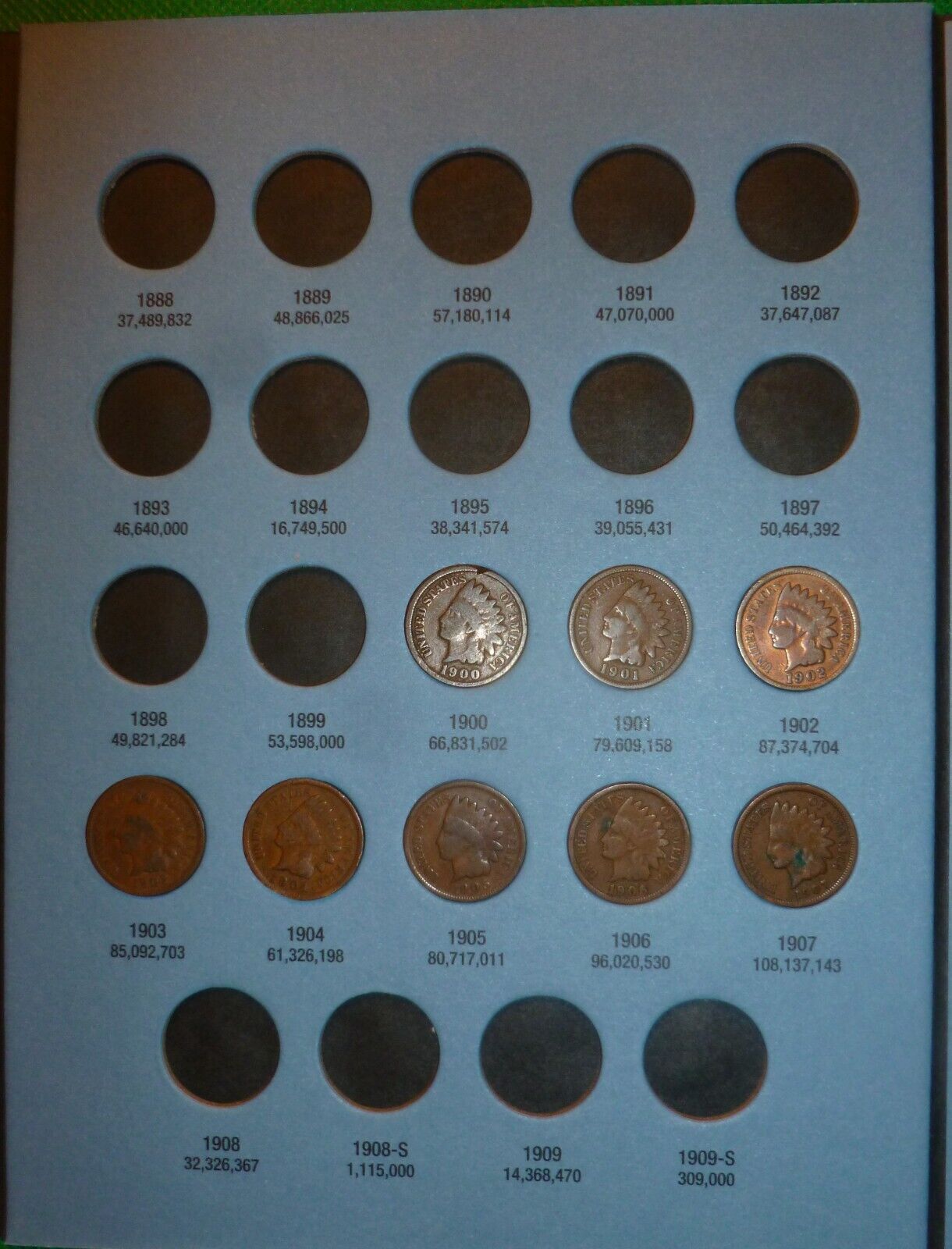 INDIAN HEAD Cent STARTER COLLECTION 1857-1909  8 Coins New  Folder #A1-8-1900s-W
