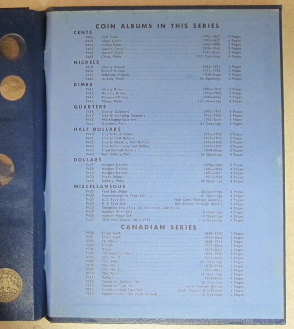 1800's/1900's United States Type Set of Small Coins ~ Vtg. Whitman Album