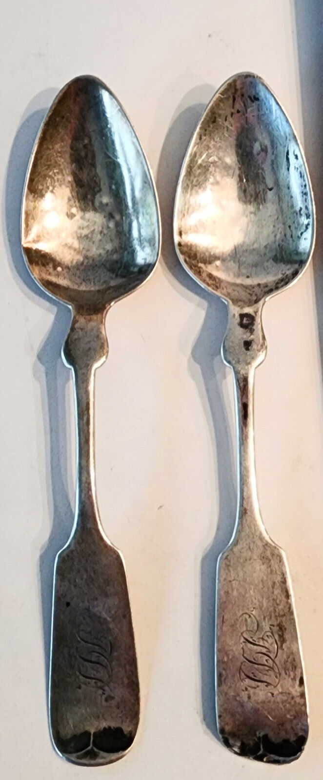 2 Antique 1800's Coin Silver Spoons by J W Moir Fiddle Pattern * New York