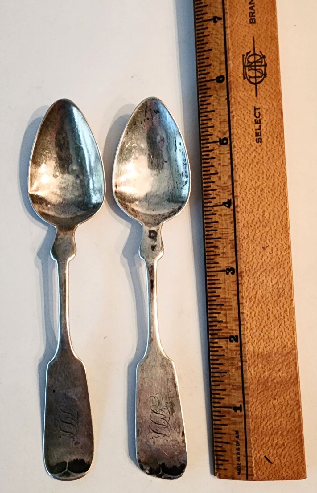 2 Antique 1800's Coin Silver Spoons by J W Moir Fiddle Pattern * New York