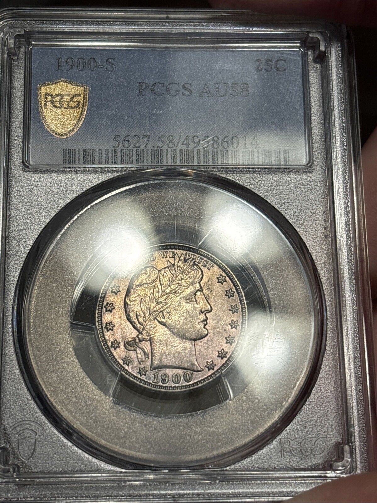 1900-S Barber Quarter PCGS AU58 Pink Toning Nice Luster