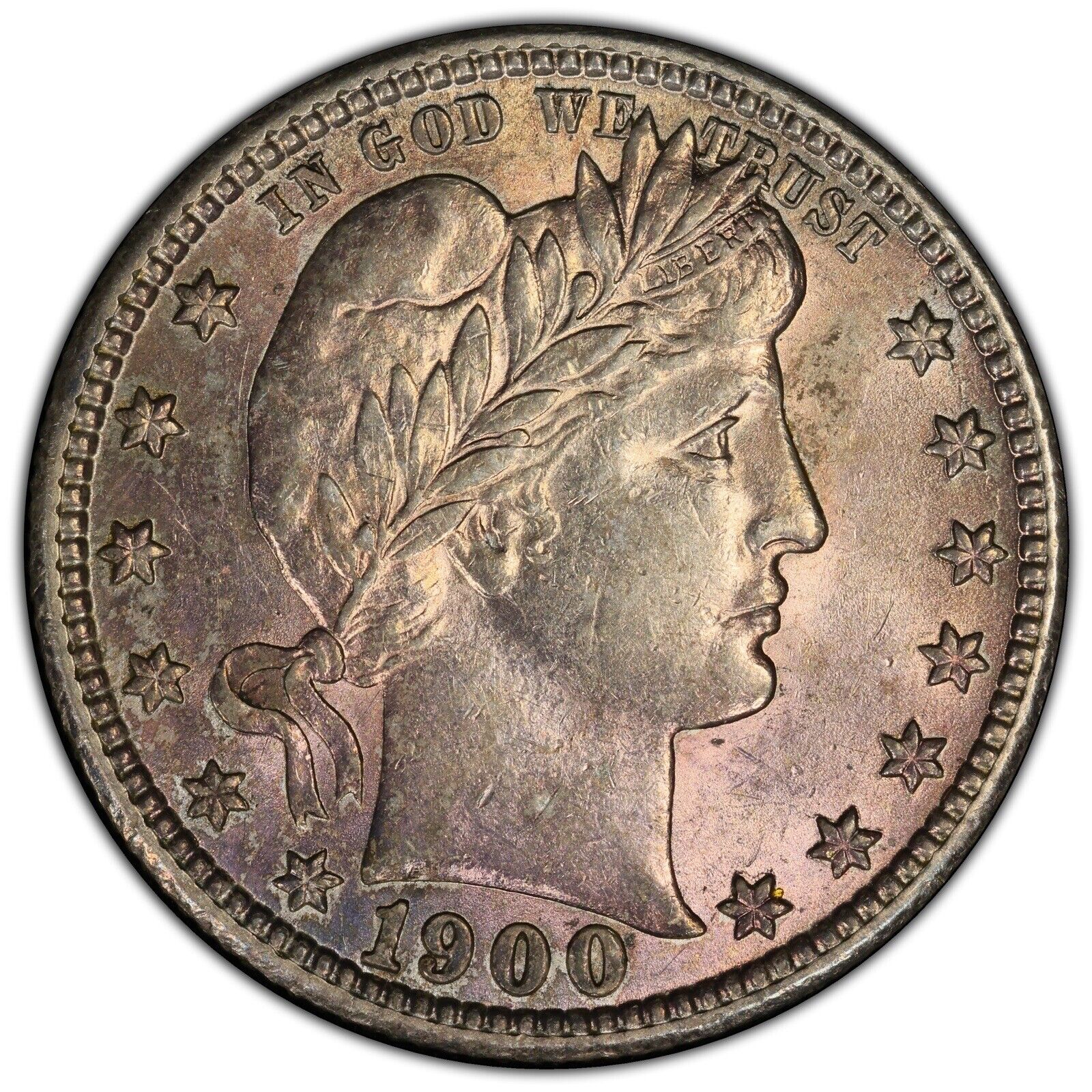 1900-S Barber Quarter PCGS AU58 Pink Toning Nice Luster