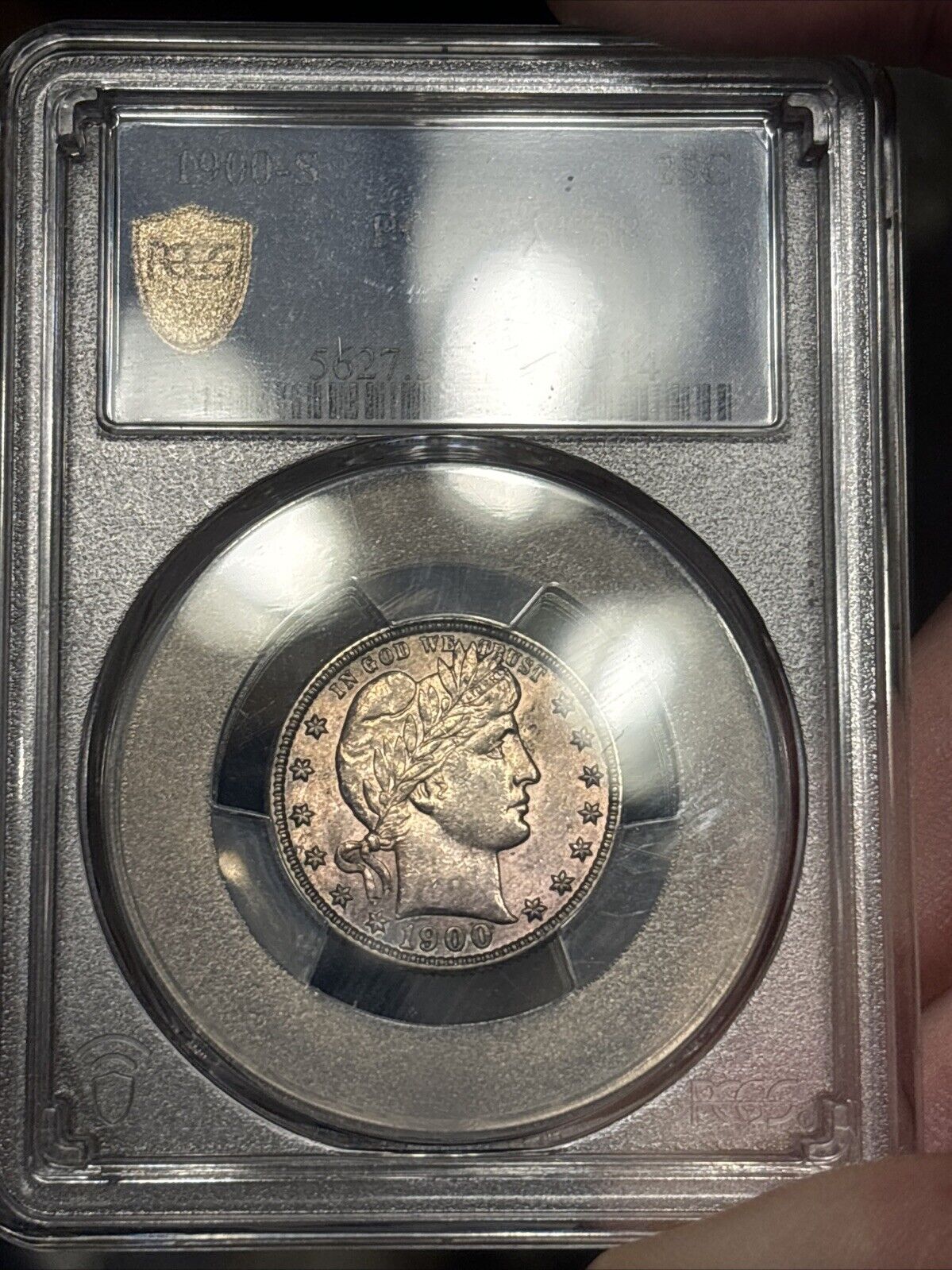 1900-S Barber Quarter PCGS AU58 Pink Toning Nice Luster