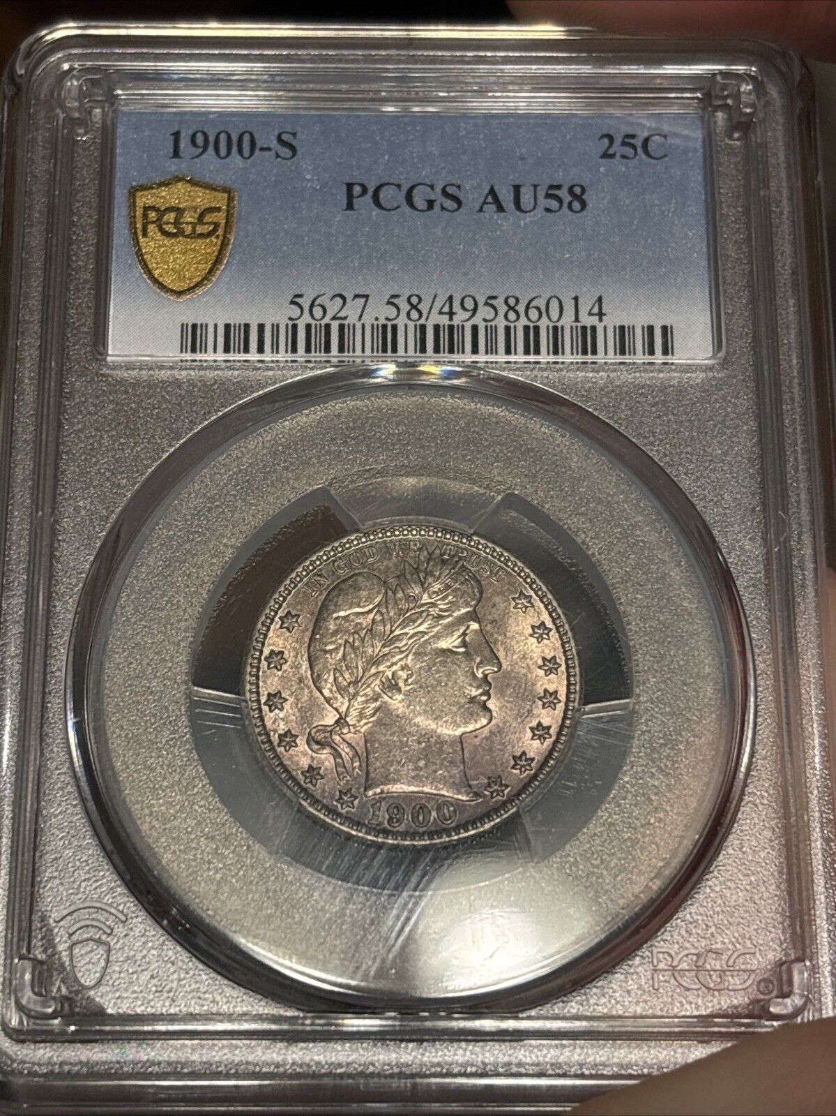 1900-S Barber Quarter PCGS AU58 Pink Toning Nice Luster