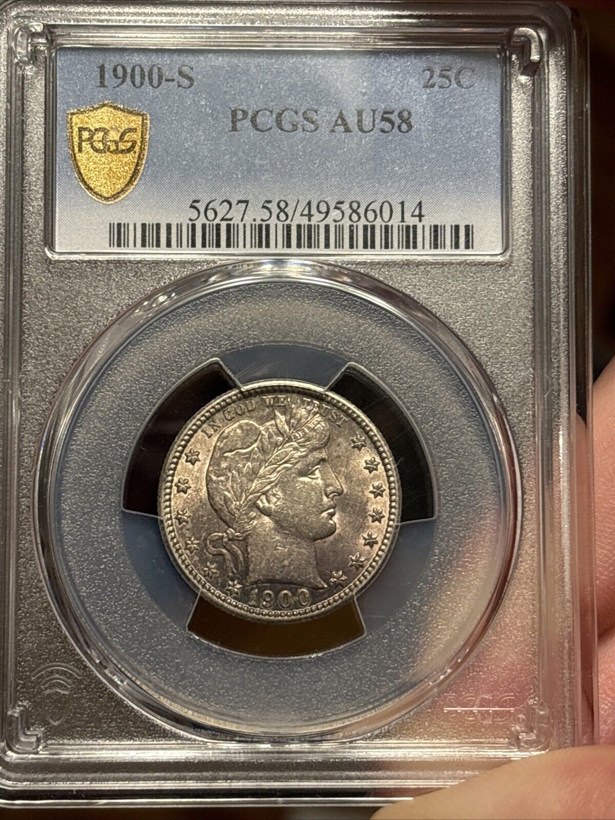 1900-S Barber Quarter PCGS AU58 Pink Toning Nice Luster