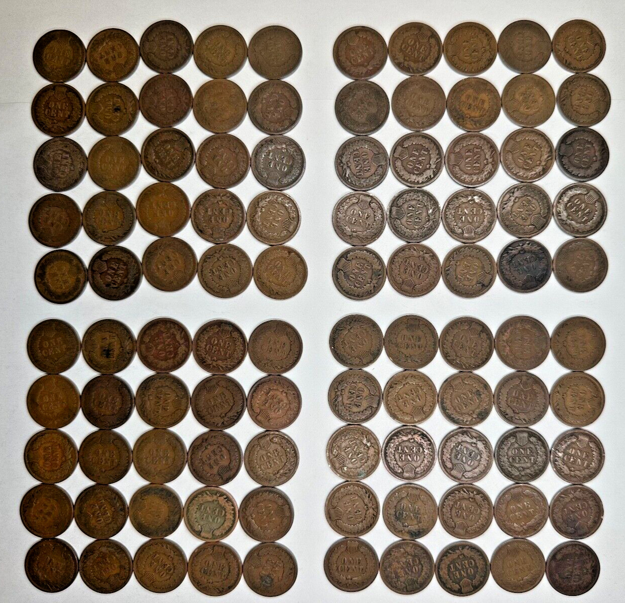 Lot Indian Head Cent Penny 100 Pennies 2 Rolls ALL Post 1900 DECENT 1900’s Coins