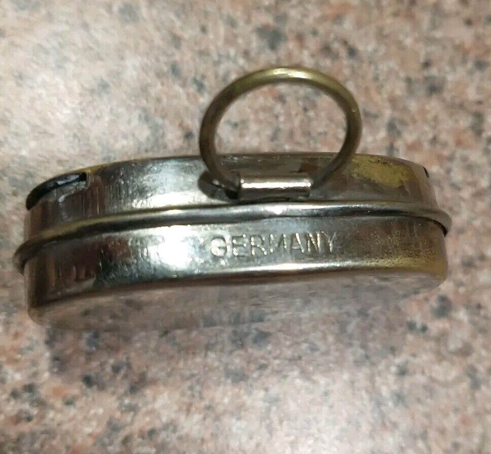 Vtg Atq Double Sided Nickel  Plated German Spring Loaded Coin Safe Early 1900's