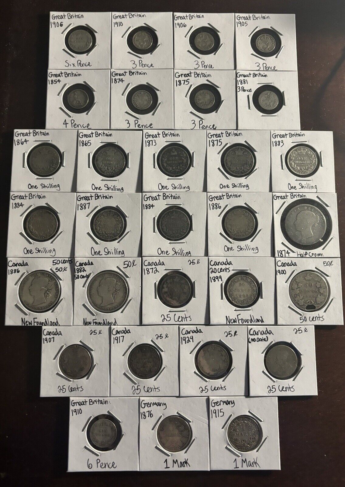 1800s/1900s Mixed World Silver Coins Lot - Great Britain/Canada/Germany - 30 Pcs