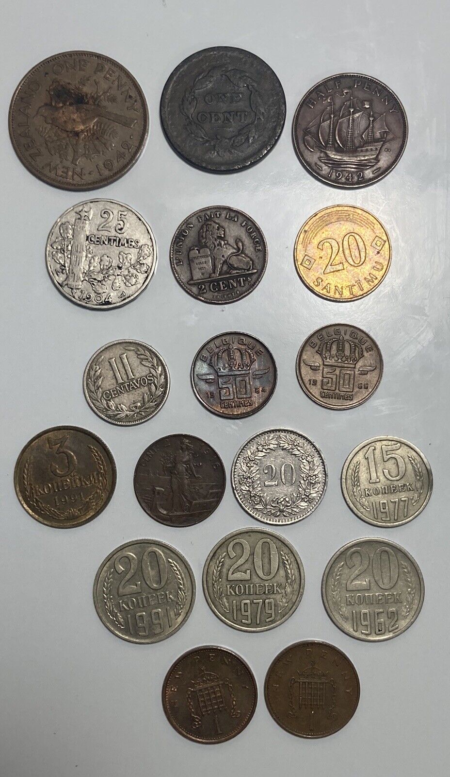 Vtg 1900s-90s USSR, New Zealand, Italy, Belgium, Columbia & More Coins Lot Of 18