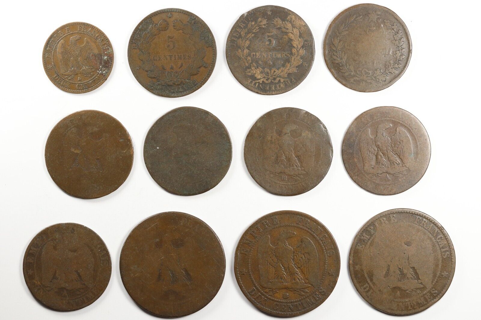 Lot of 12 1800's France Copper Coins