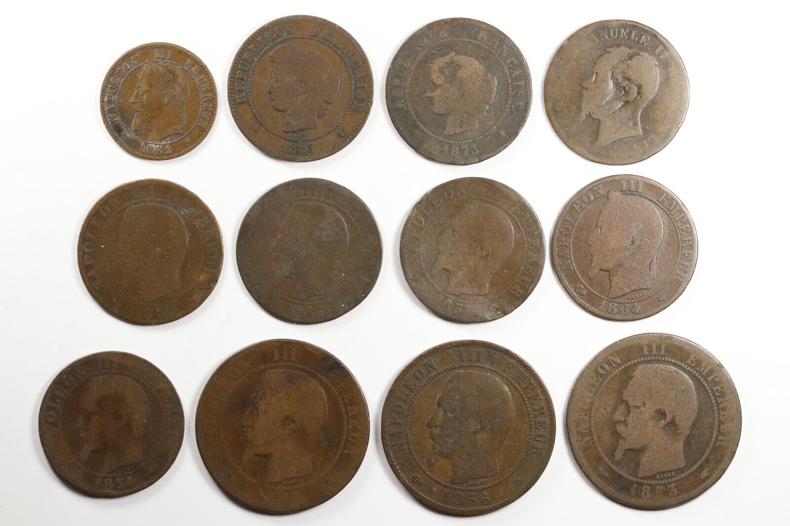 Lot of 12 1800's France Copper Coins