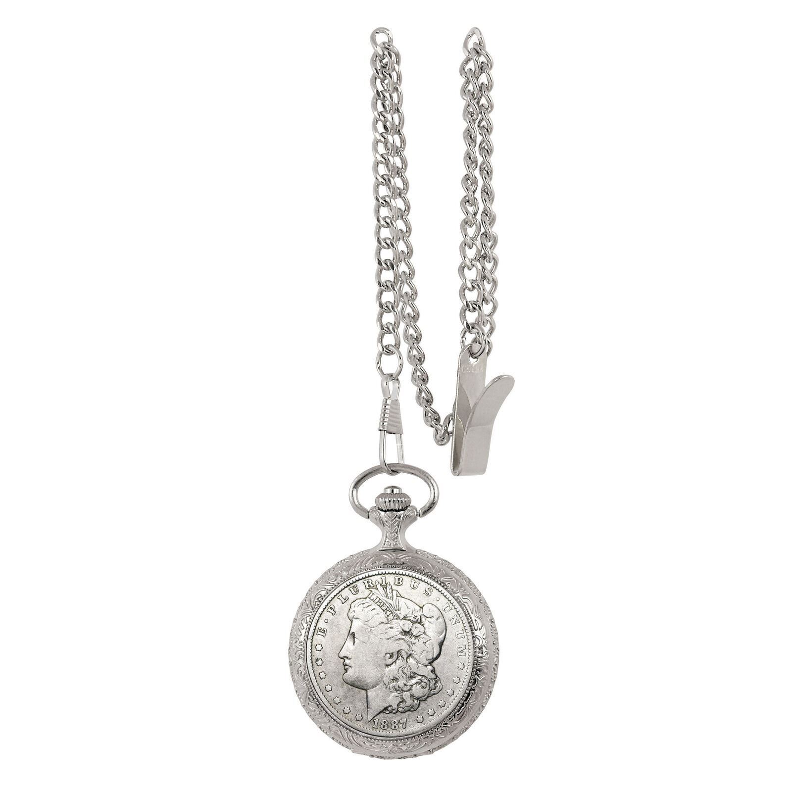 Glassed Dome with Pine Wood Base 1800's Morgan Silver Dollar Coin Pocket Watch