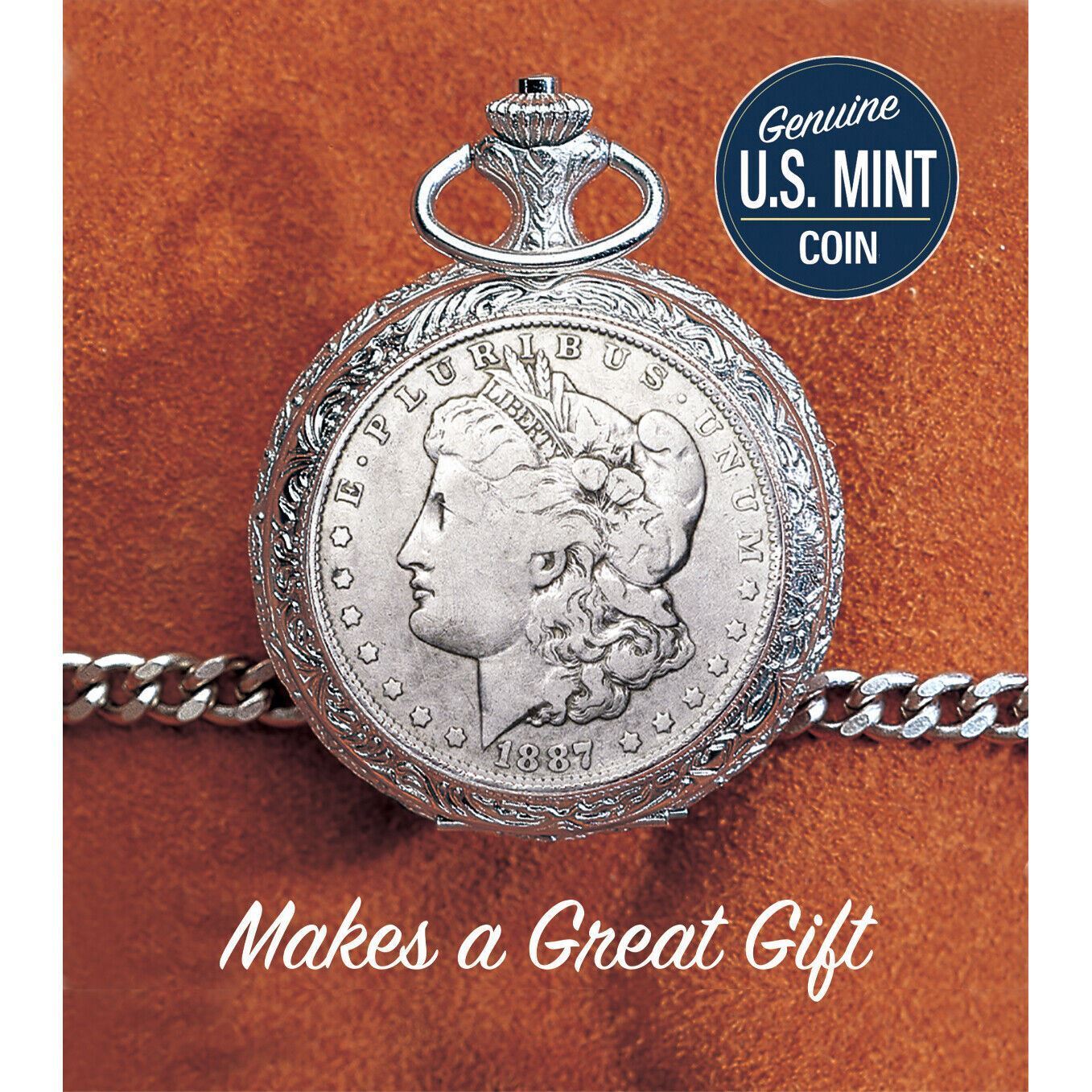 Glassed Dome with Pine Wood Base 1800's Morgan Silver Dollar Coin Pocket Watch