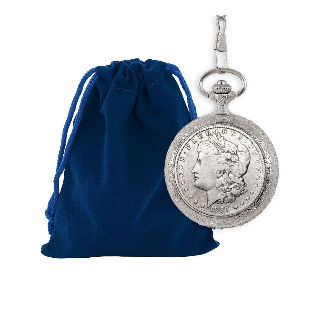 Glassed Dome with Pine Wood Base 1800's Morgan Silver Dollar Coin Pocket Watch