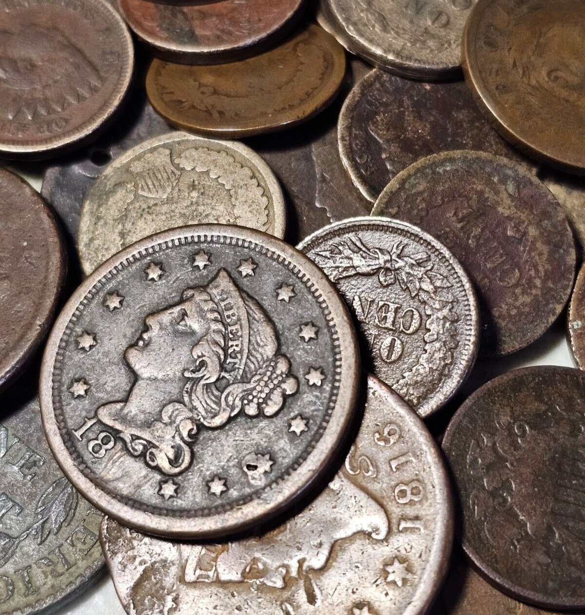 Lot of 25 US Type Coins 1800's Culls Copper Large Cents Indian 1C 2C A628