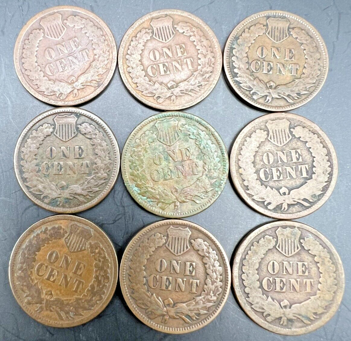 INDIAN HEAD CENT LOT PENNY COINS, Lot of 9, all better old dates, 1800's
