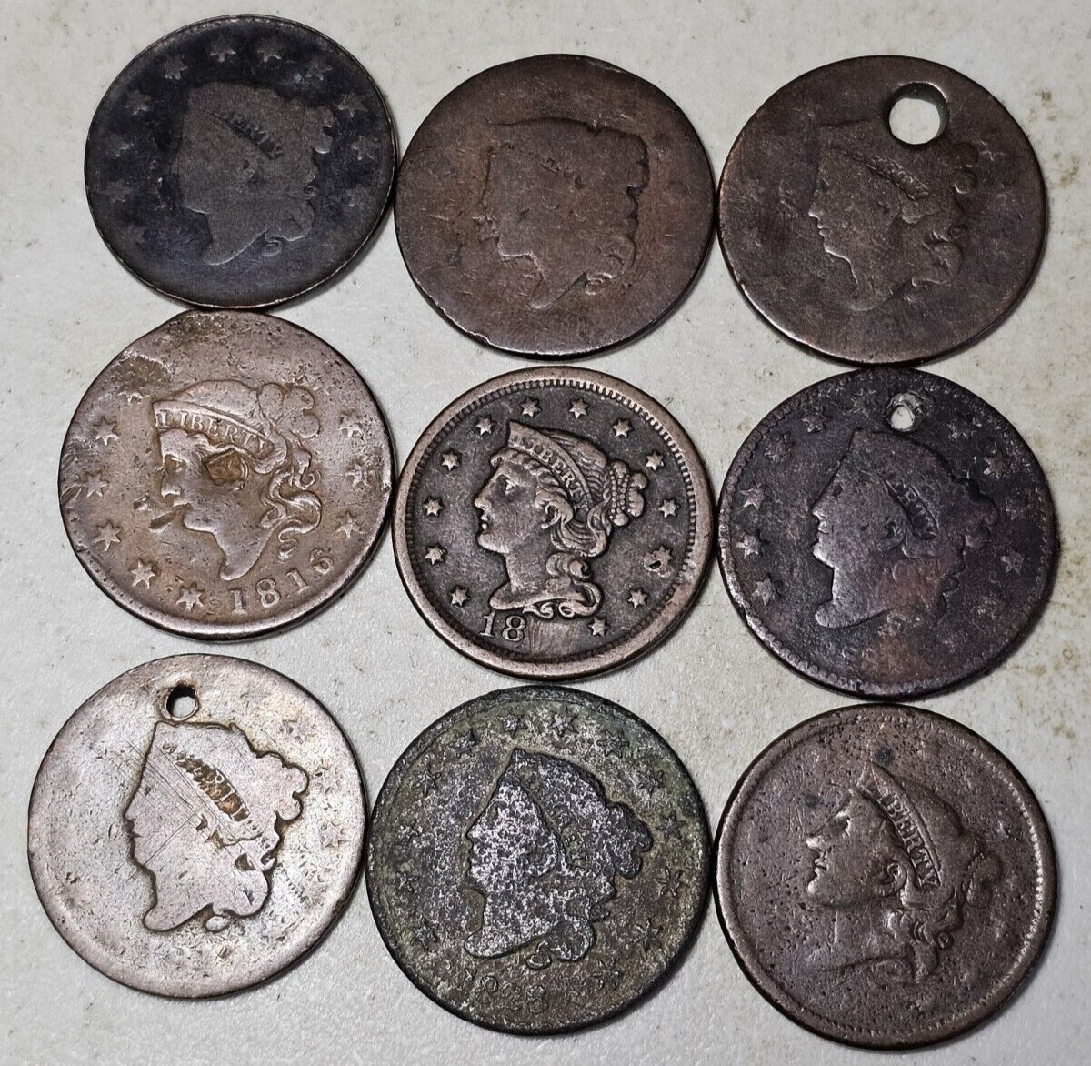 Lot of 25 US Type Coins 1800's Culls Copper Large Cents Indian 1C 2C A628