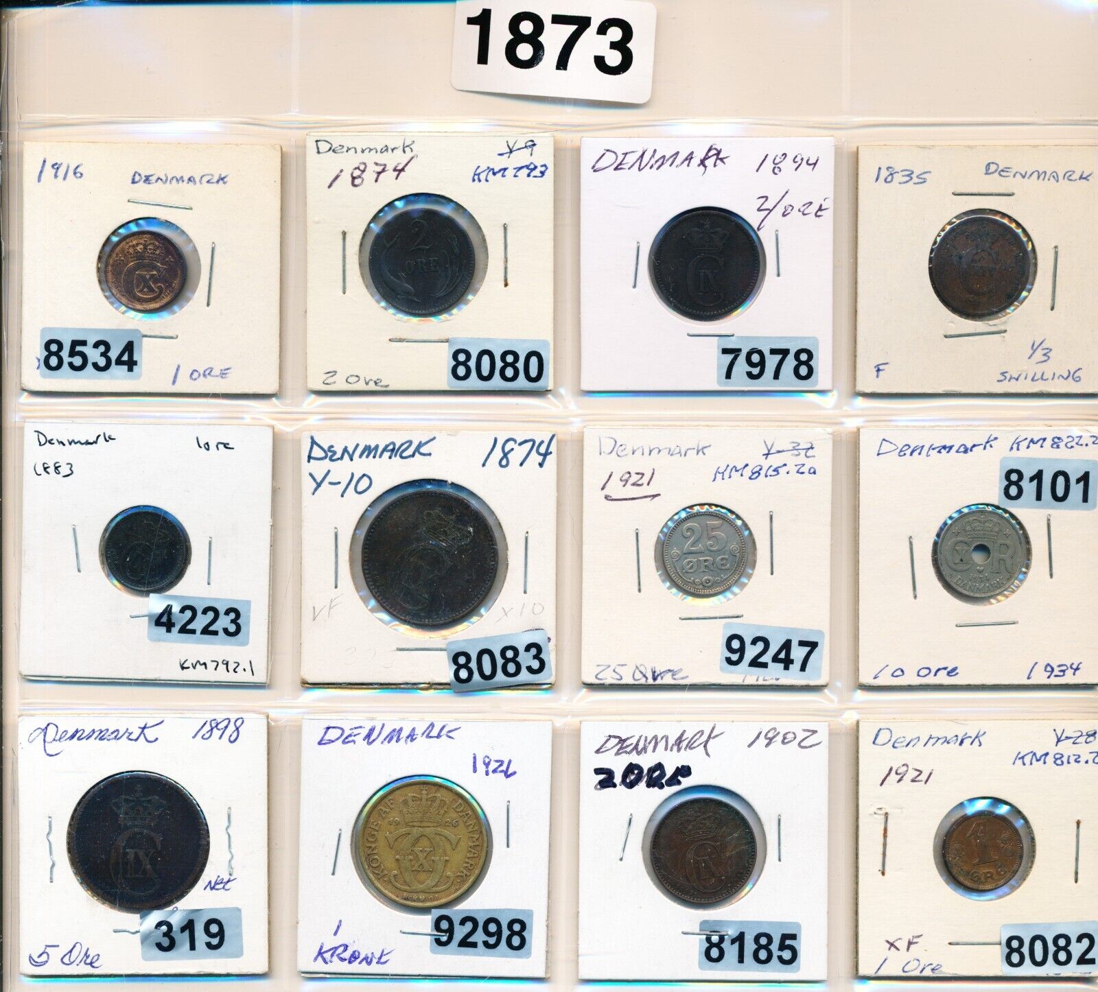 DENMARK - 12 COINS - SEVERAL IN 1800'S - #1873