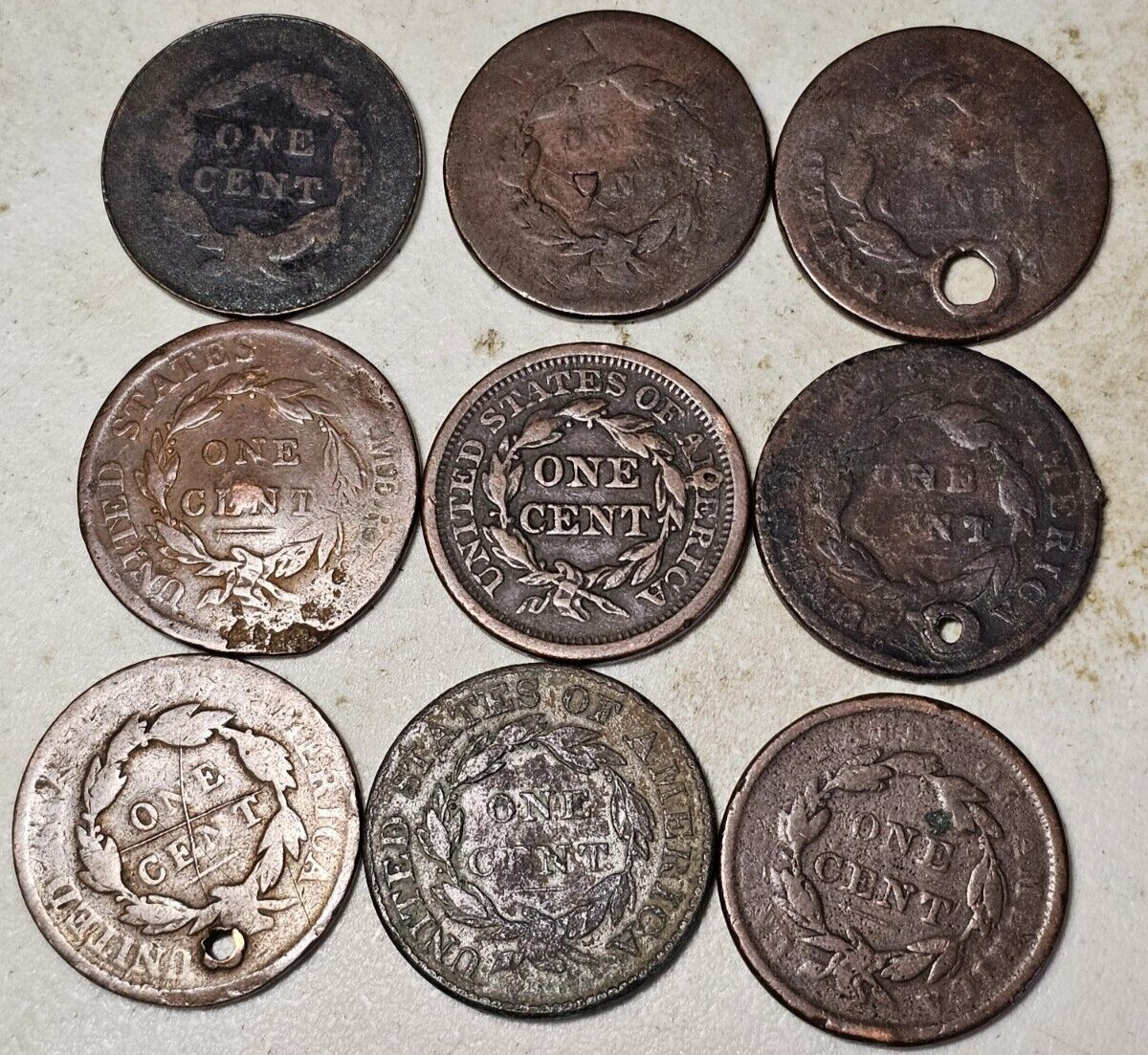 Lot of 25 US Type Coins 1800's Culls Copper Large Cents Indian 1C 2C A628
