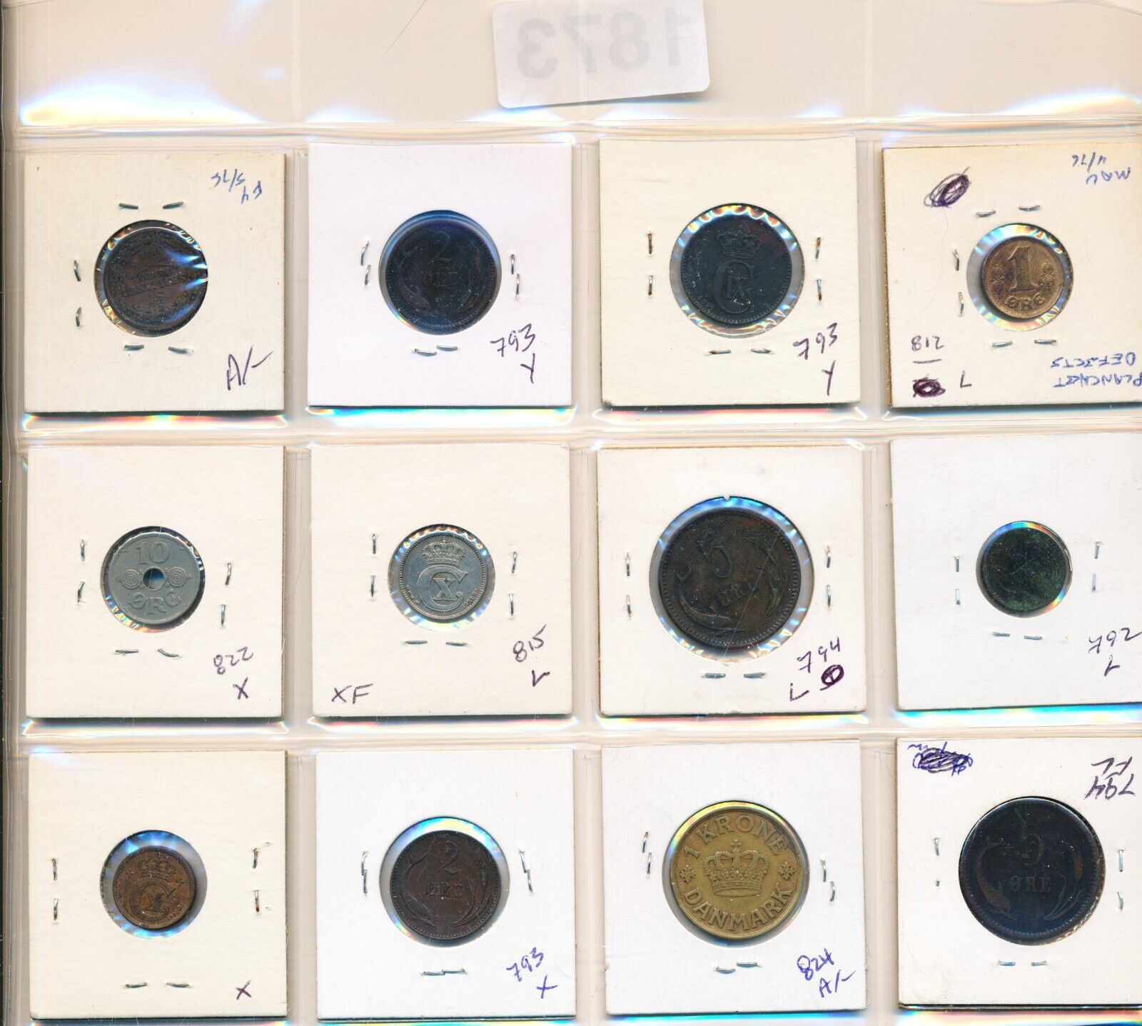 DENMARK - 12 COINS - SEVERAL IN 1800'S - #1873