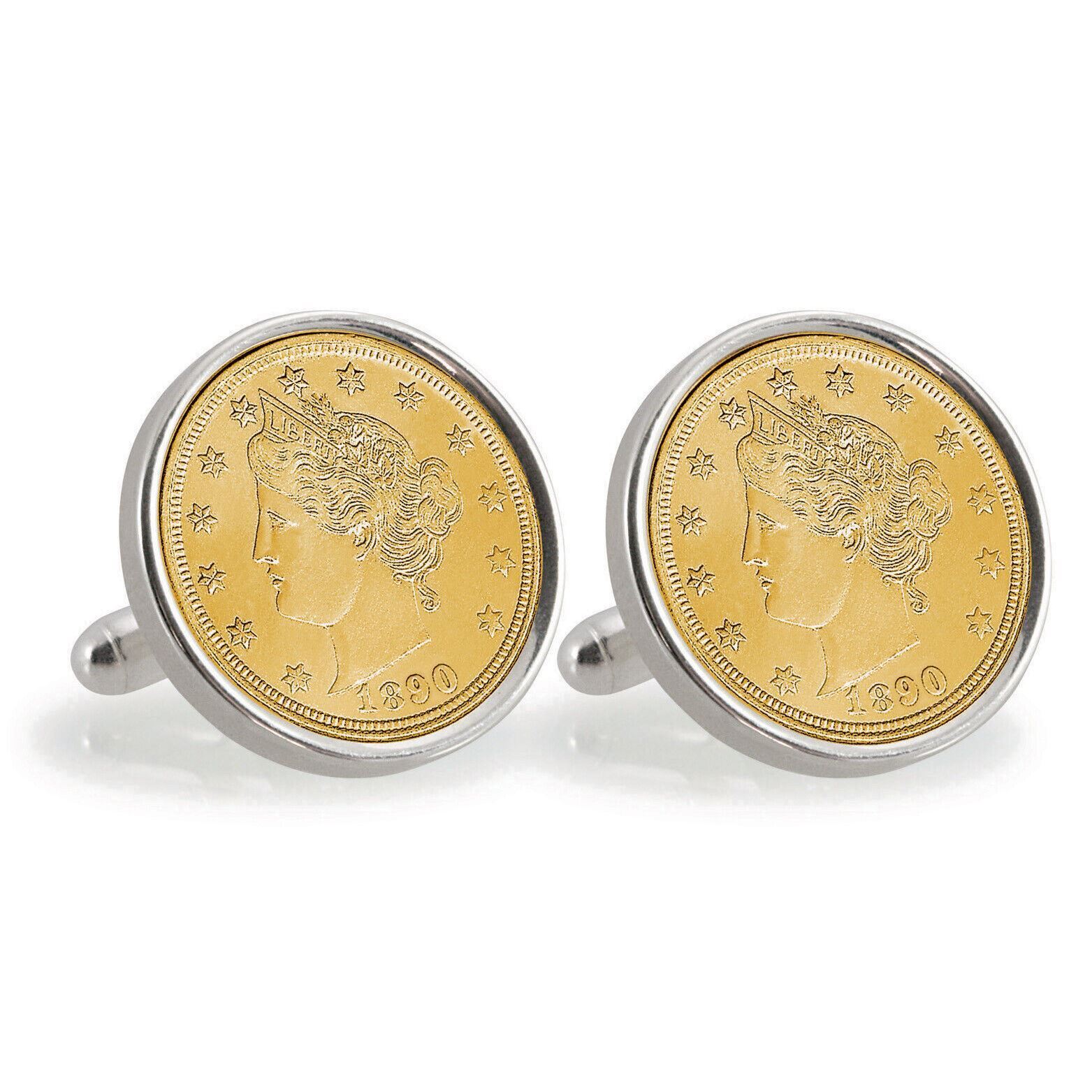 NEW  Gold-Layered 1800's Liberty Nickel Sterling Silver Cuff Links