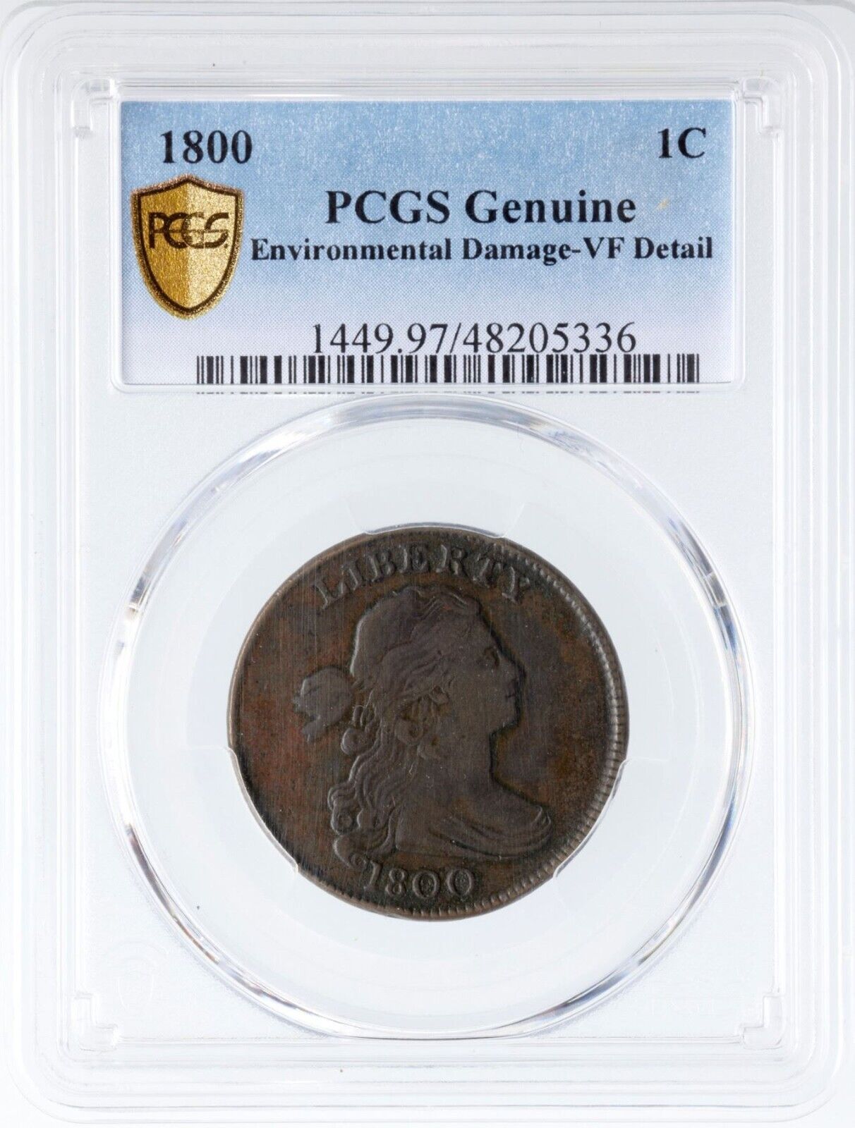 1800 S-200 R-3 PCGS VF Details Draped Bust Large Cent Coin 1c