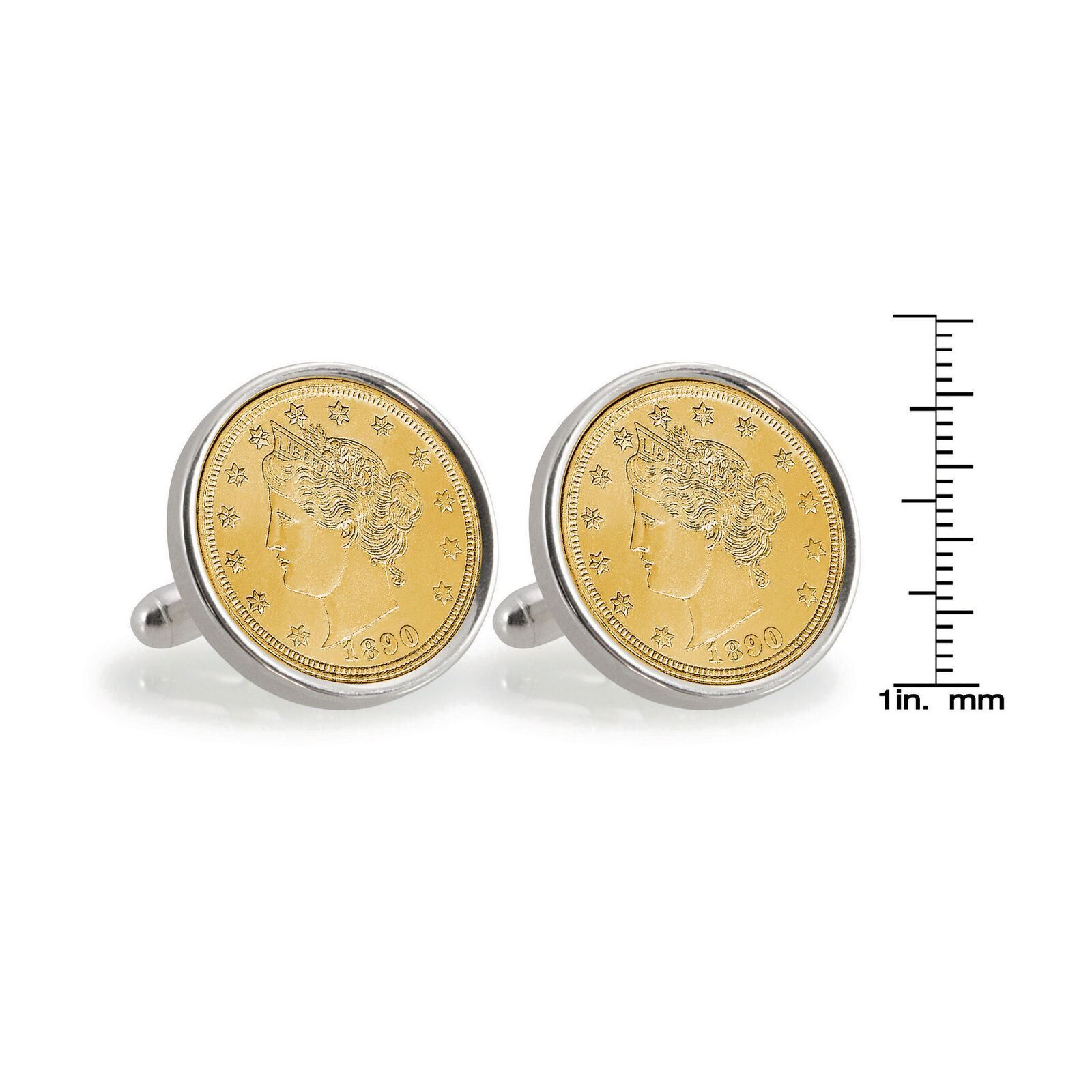 NEW  Gold-Layered 1800's Liberty Nickel Sterling Silver Cuff Links