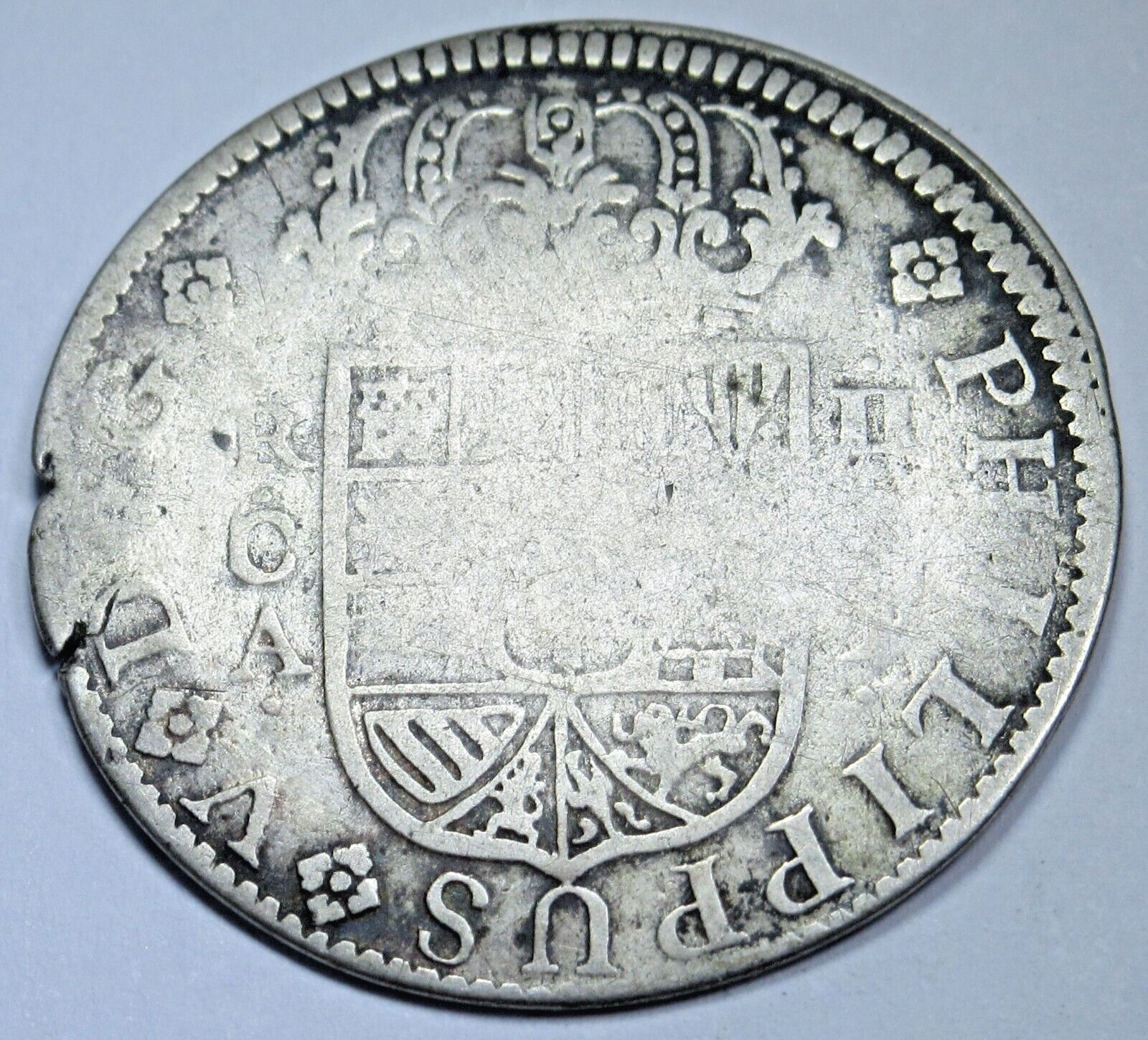 1721 Spanish Silver 2 Reales Antique 1700's Colonial Cross Two Bits Pirate Coin