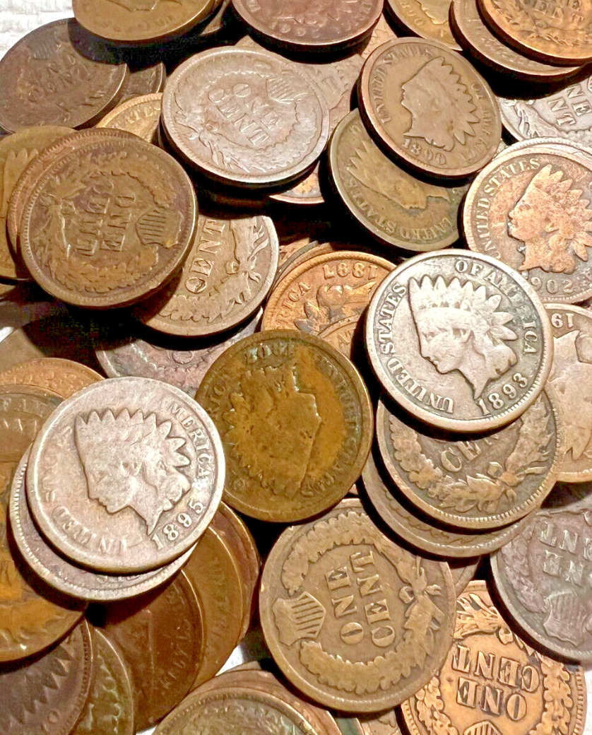 COLLECTION OF 50 INDIAN HEAD CENT PENNY COINS ALL 1800's DATES SALE HUGE LOT