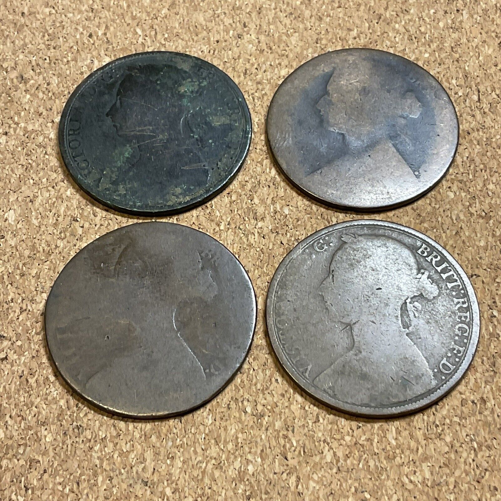 🇬🇧 QUEEN VICTORIA BRITISH 1800S PENNIES LOT OF 4 ANTIQUE PENNY COINS 1861-1891