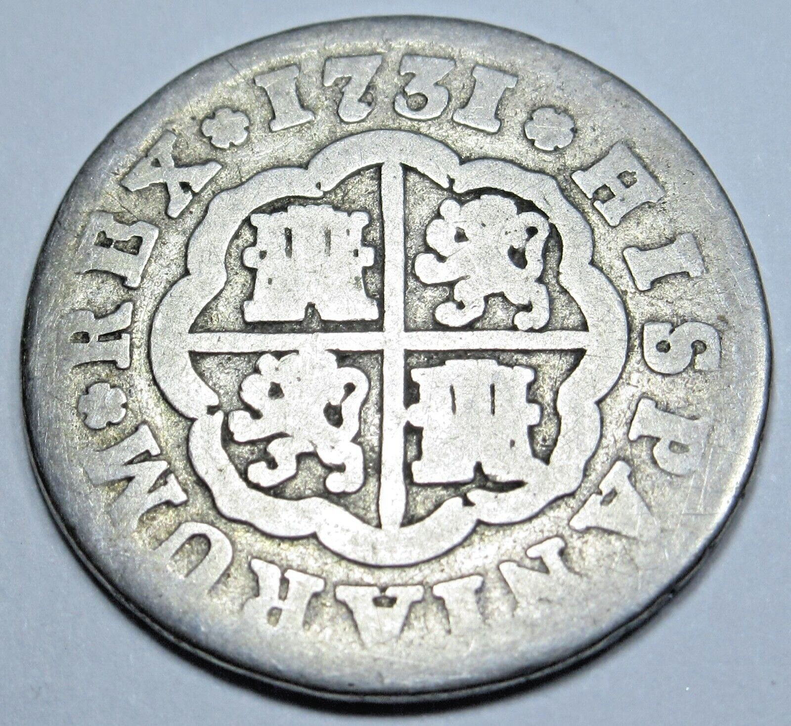 1731 Spanish Silver 1 Reales Genuine Antique 1700's Colonial Cross Pirate Coin