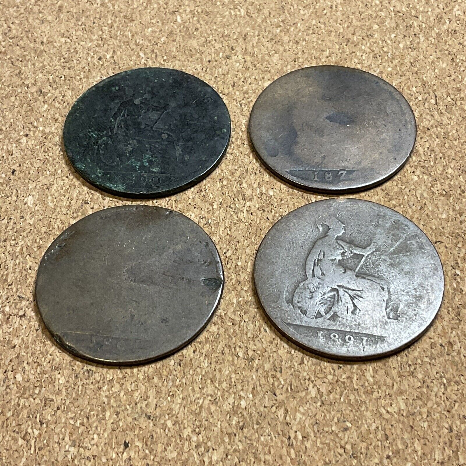 🇬🇧 QUEEN VICTORIA BRITISH 1800S PENNIES LOT OF 4 ANTIQUE PENNY COINS 1861-1891