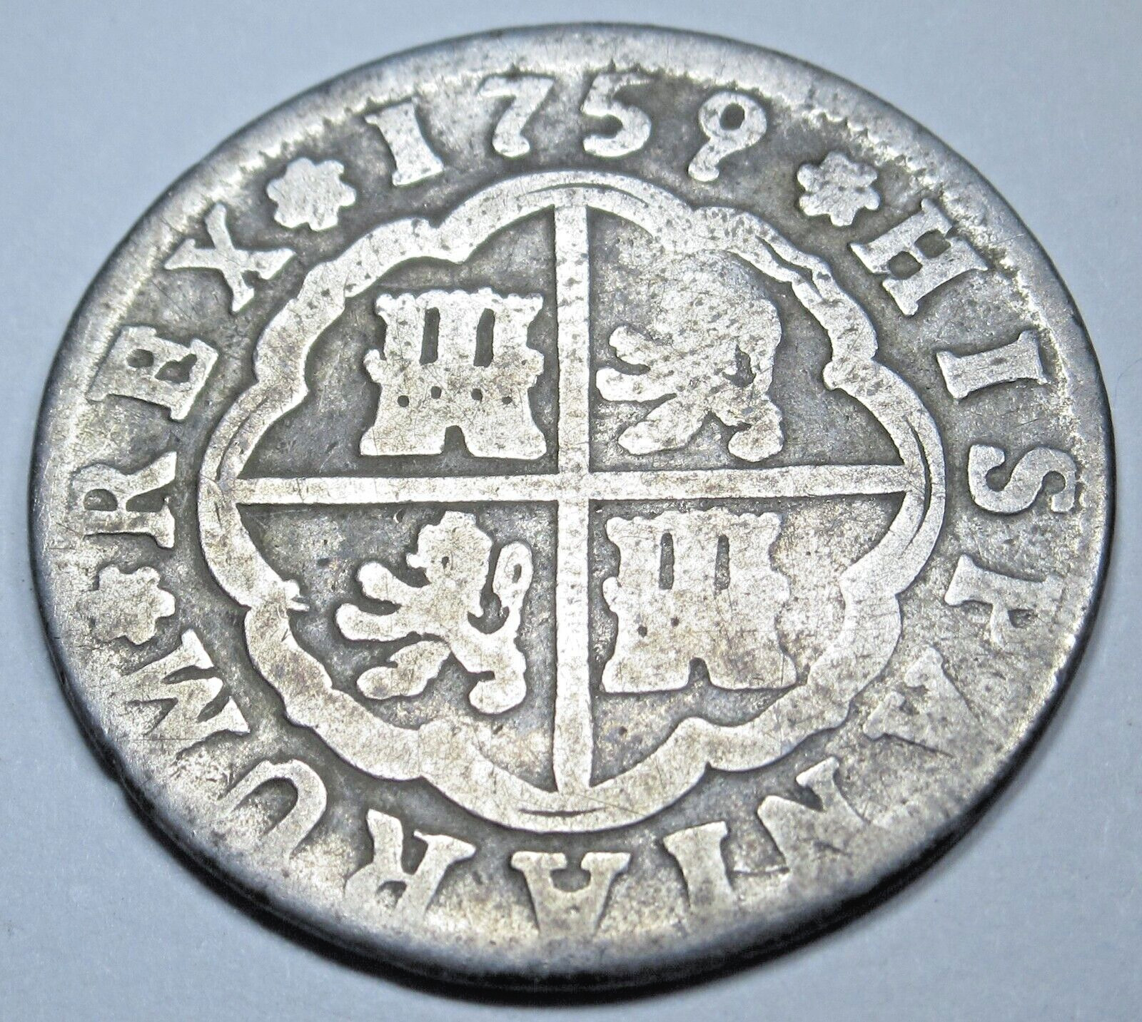1759 Spanish Silver 2 Reales Genuine 1700's Colonial Cross Pirate Treasure Coin