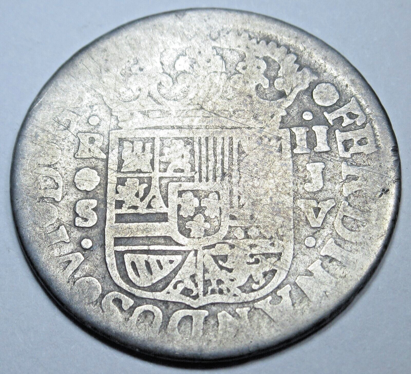 1759 Spanish Silver 2 Reales Genuine 1700's Colonial Cross Pirate Treasure Coin