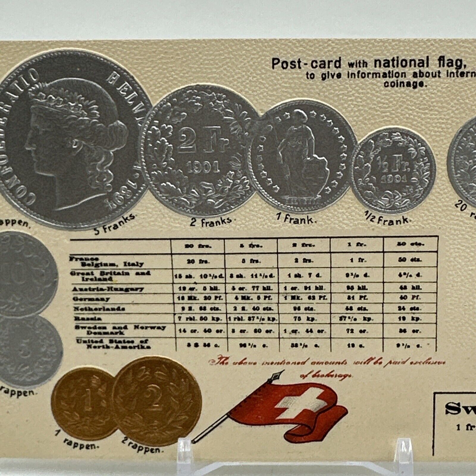 SWITZERLAND 1800'S EMBOSSED 10 COINS ON POSTCARD COIN ON POSTCARD FLAG G 21805