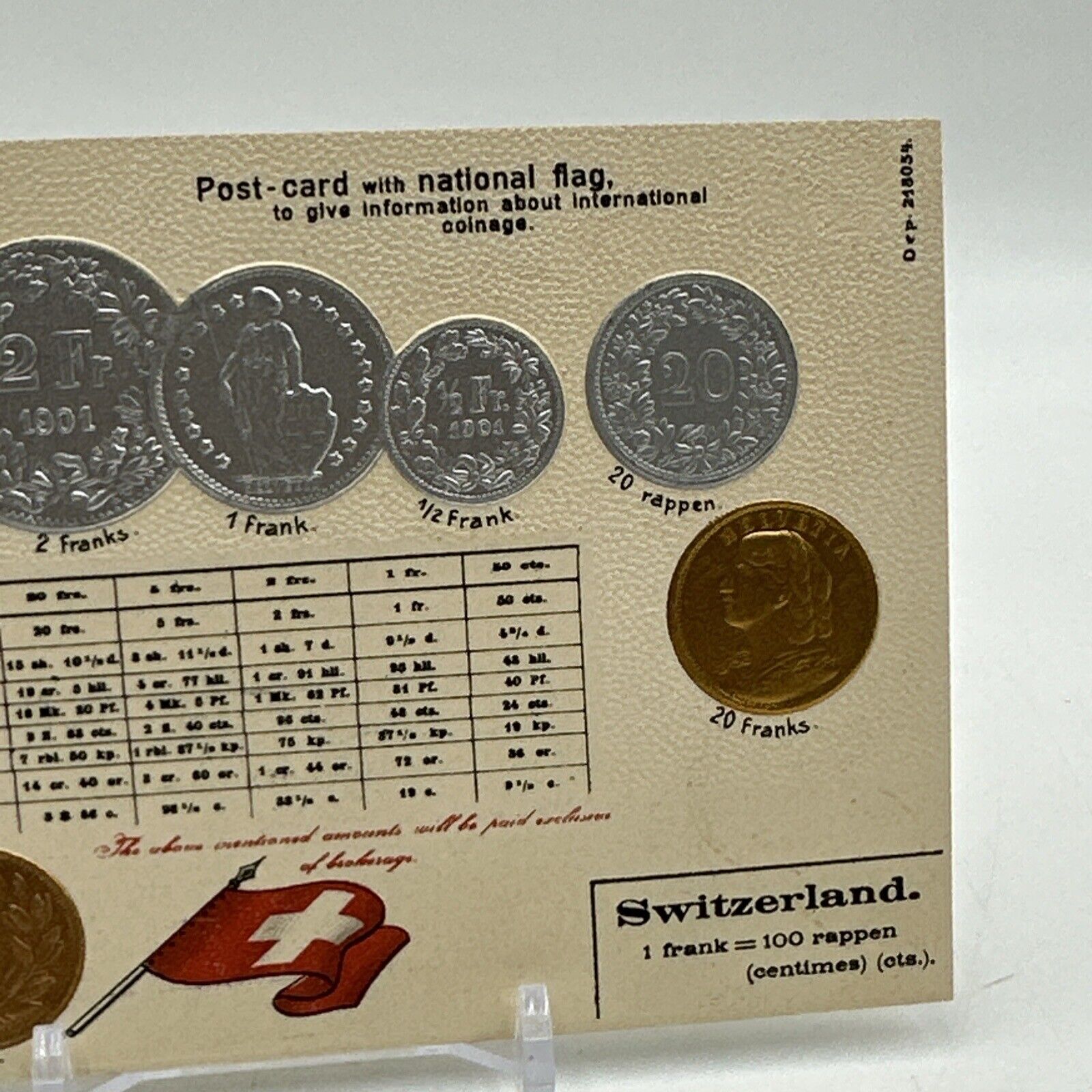 SWITZERLAND 1800'S EMBOSSED 10 COINS ON POSTCARD COIN ON POSTCARD FLAG G 21805