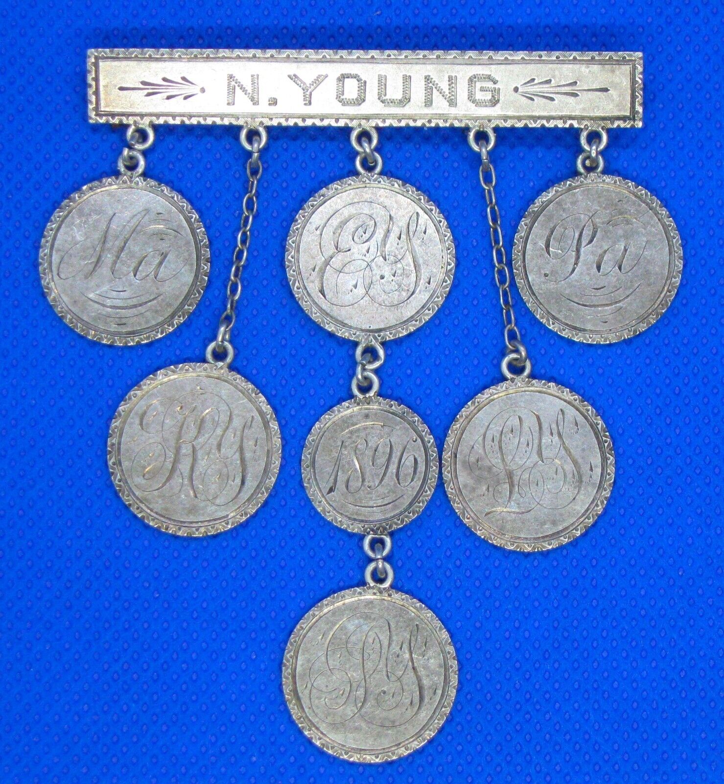 Antique 1800's Victorian Silver Figural Love Token Coin Brooch Set 7 U.S. Coins