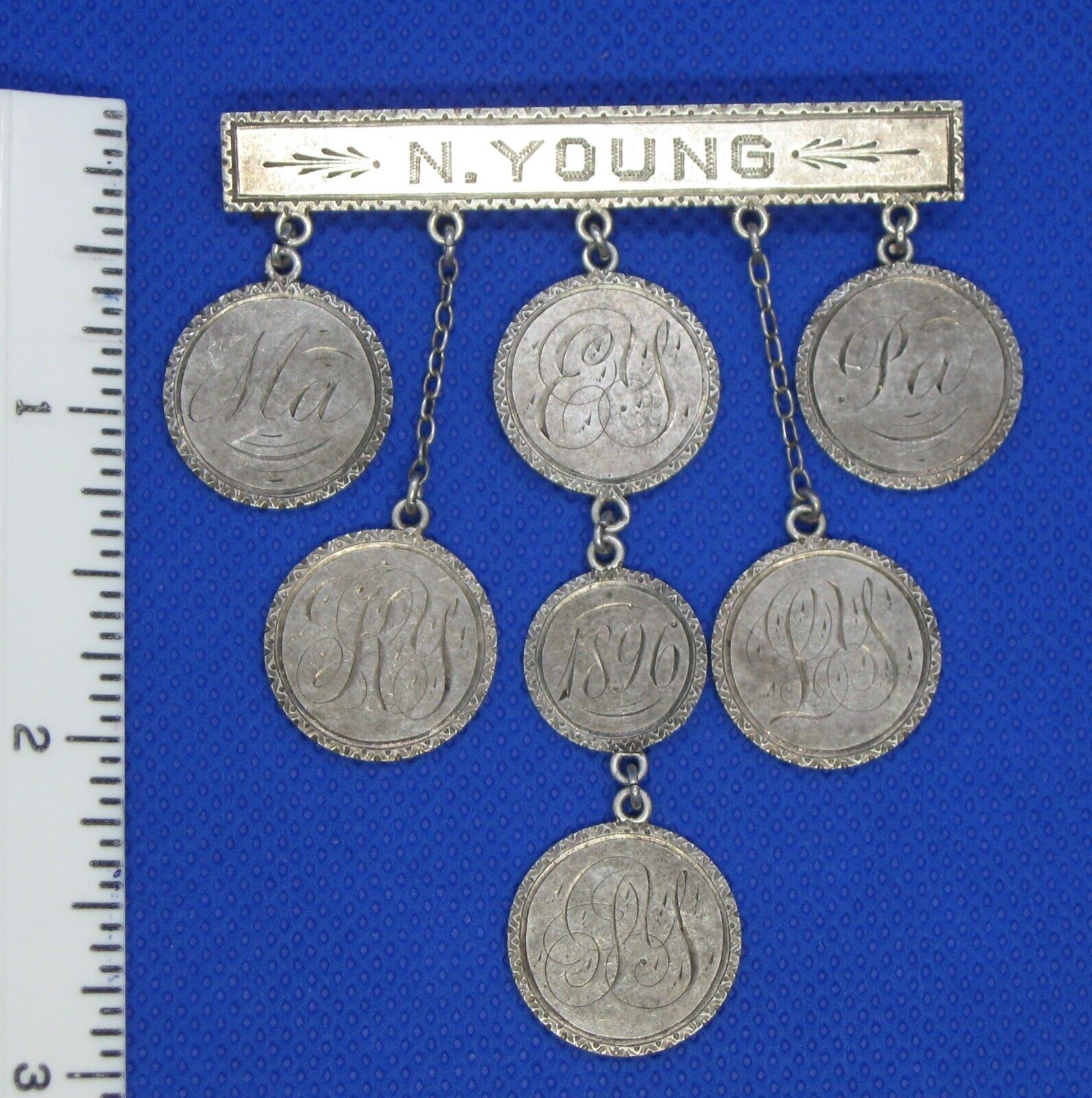 Antique 1800's Victorian Silver Figural Love Token Coin Brooch Set 7 U.S. Coins